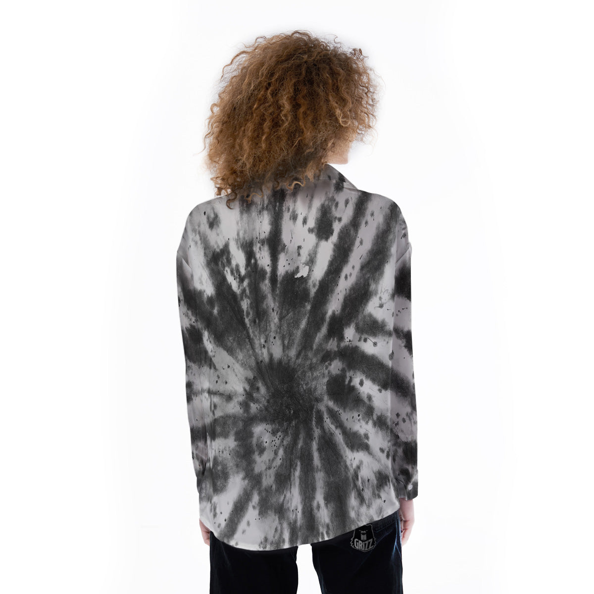 Tie Dye Black White Print Pattern Women's Long Sleeve Shirts-grizzshop