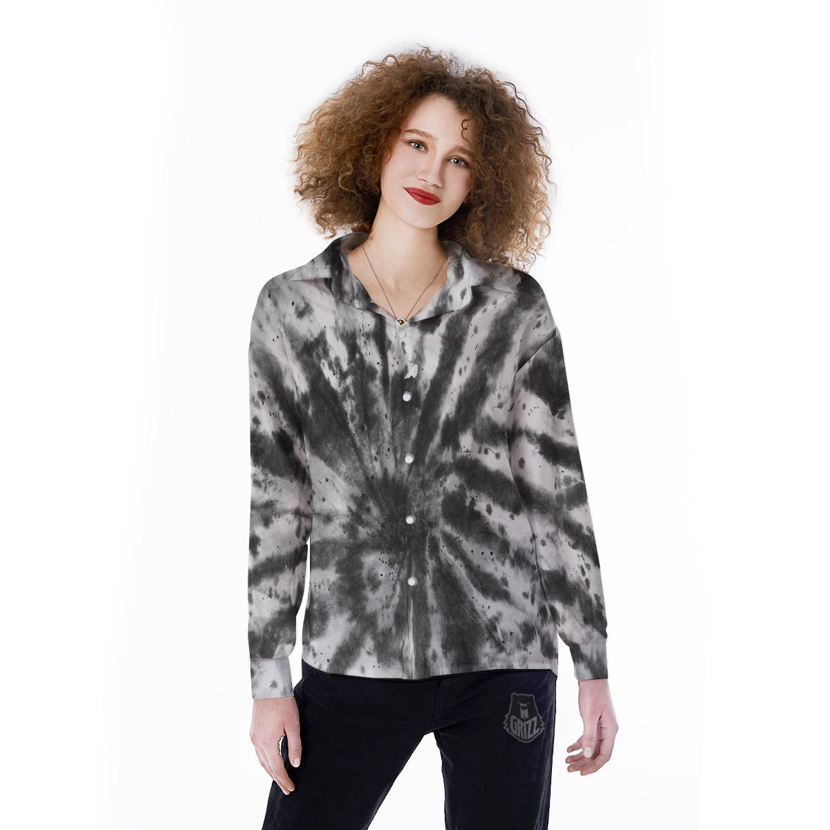 Tie Dye Black White Print Pattern Women's Long Sleeve Shirts-grizzshop