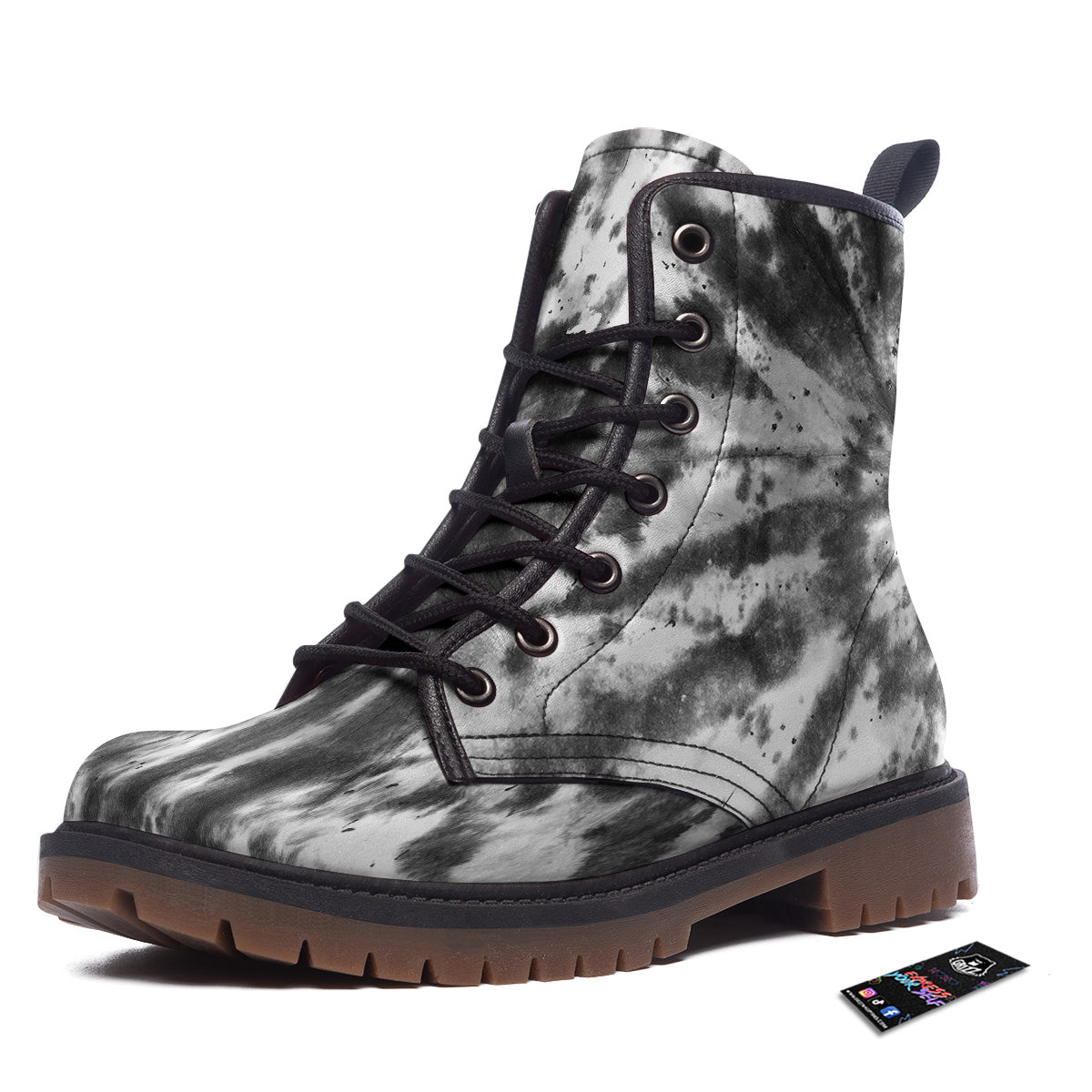 Tie Dye Black White Print Pattern Work Boots-grizzshop