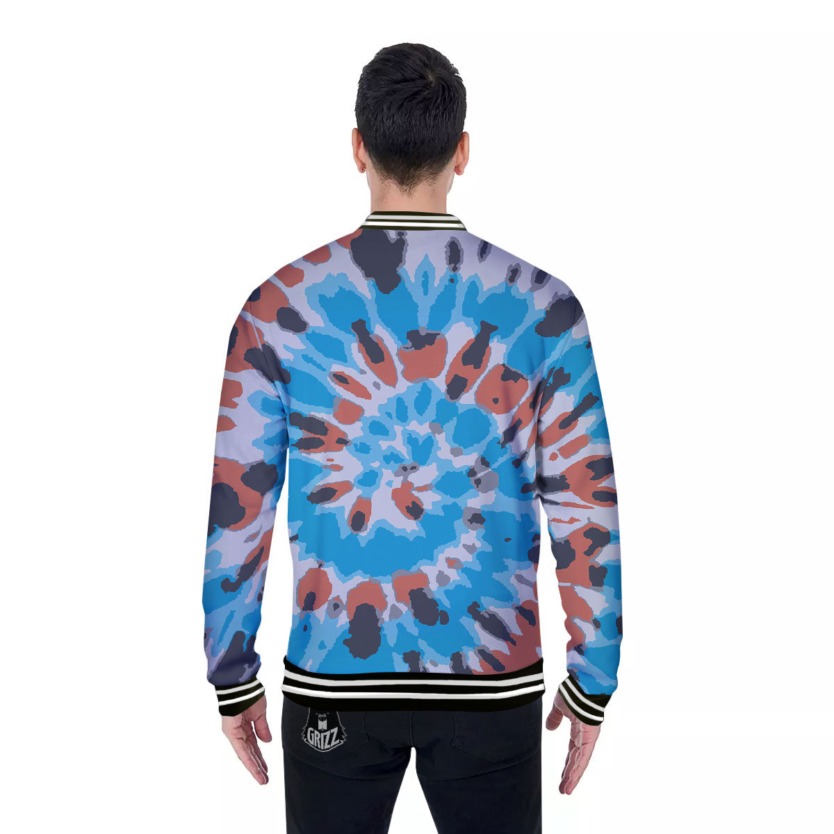Tie Dye Blue And Orange Print Baseball Jacket-grizzshop