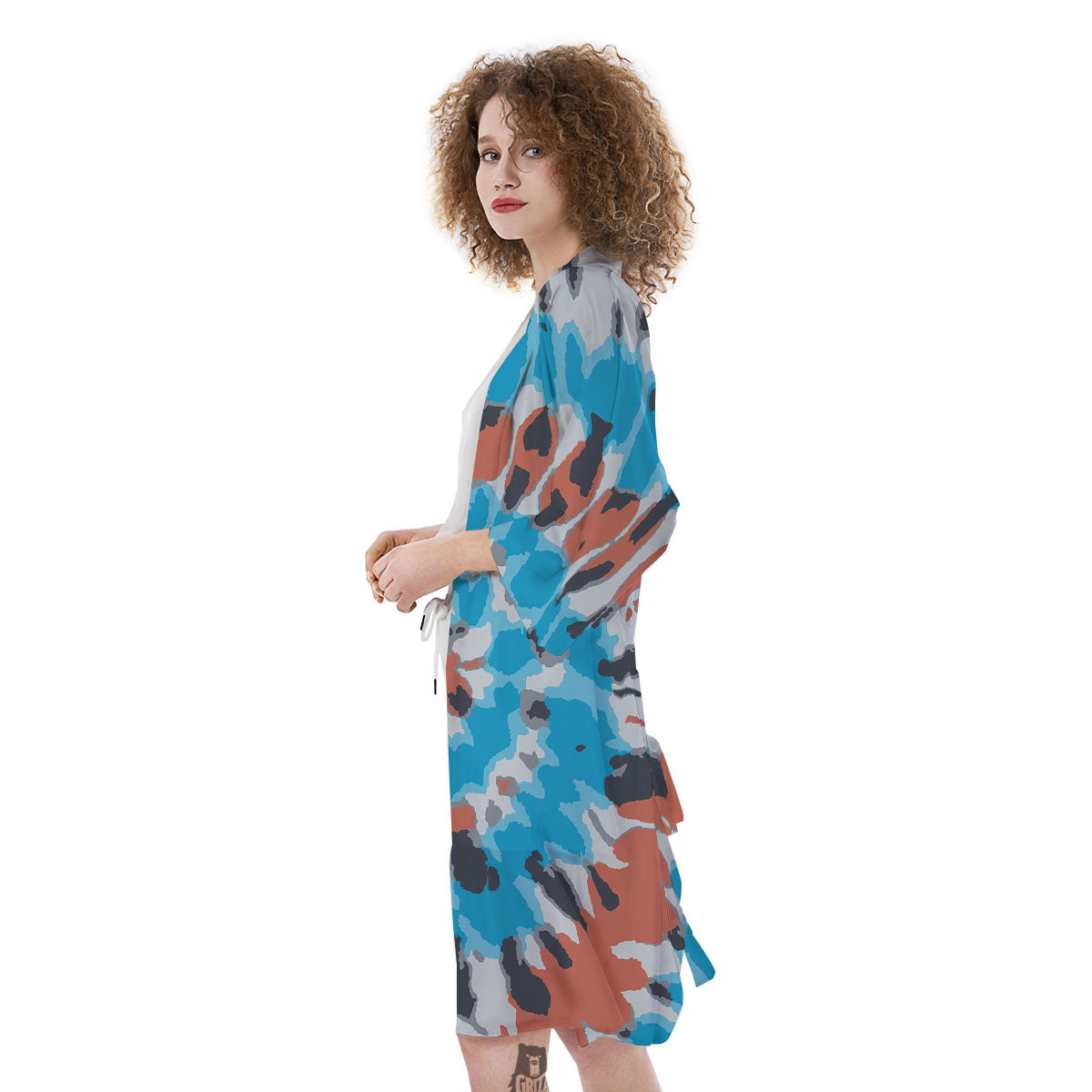 Tie Dye Blue And Orange Print Kimono-grizzshop