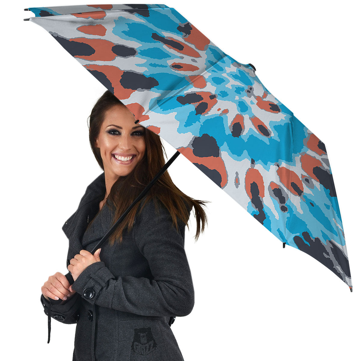 Tie Dye Blue And Orange Print Umbrella-grizzshop