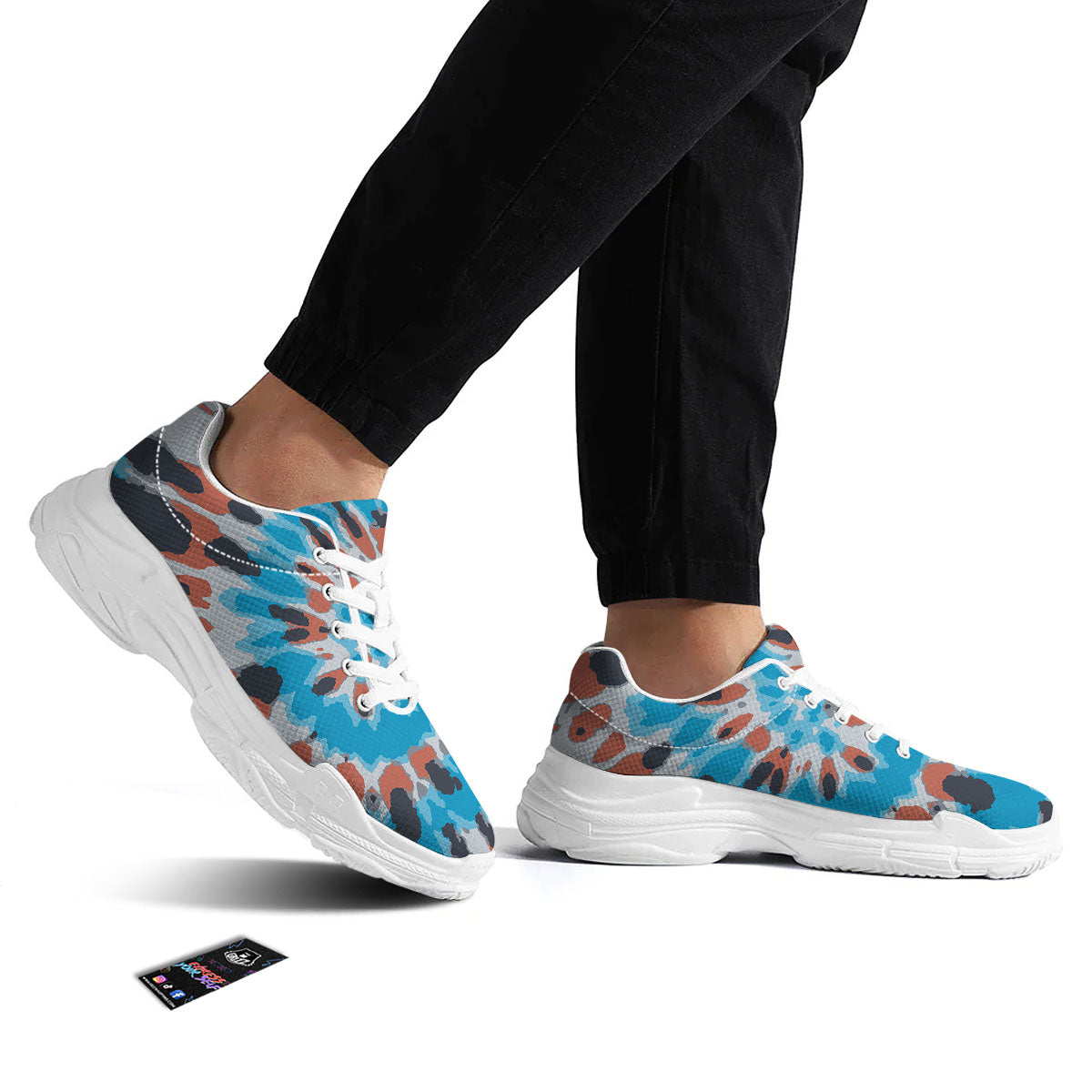 Tie Dye Blue And Orange Print White Chunky Shoes-grizzshop