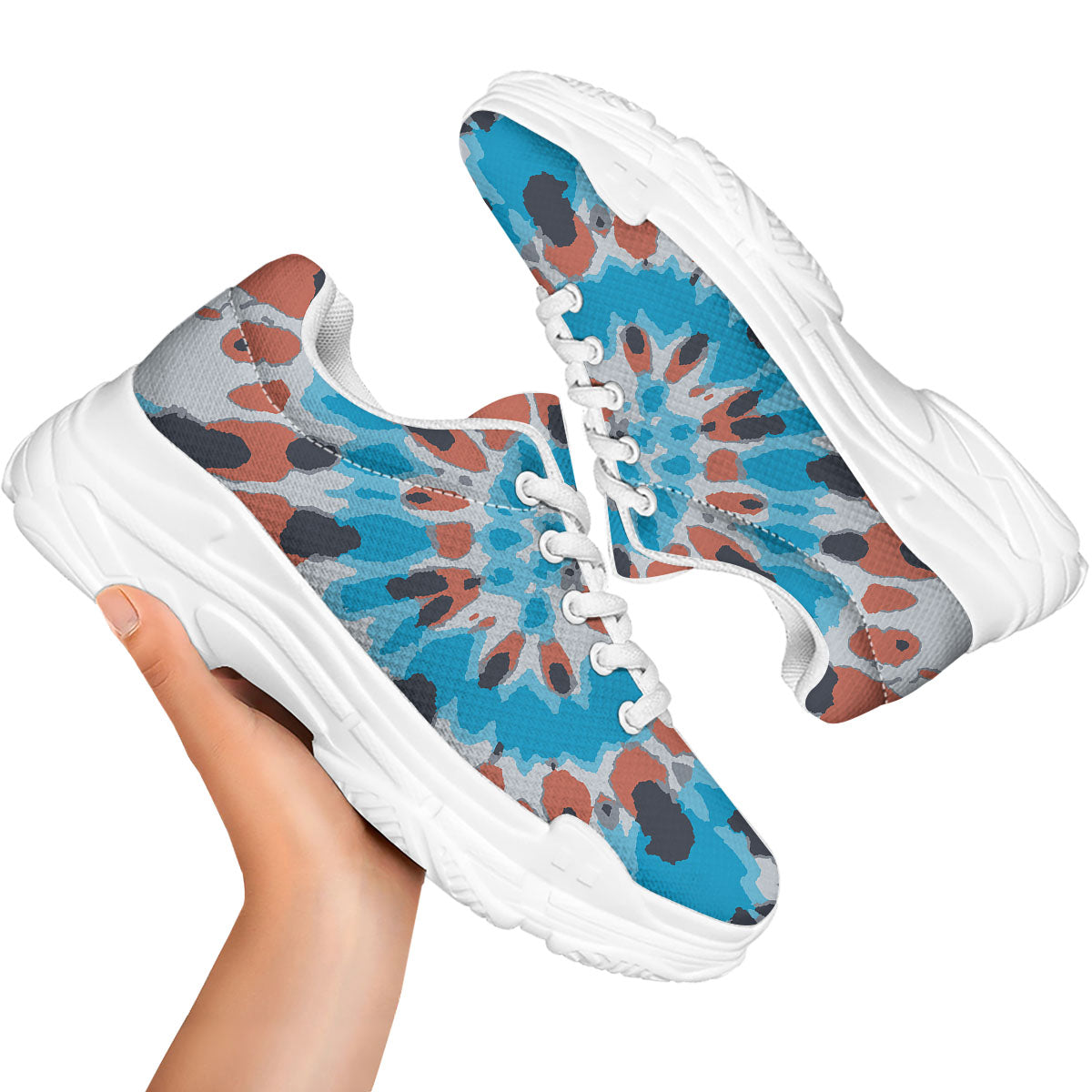 Tie Dye Blue And Orange Print White Chunky Shoes-grizzshop