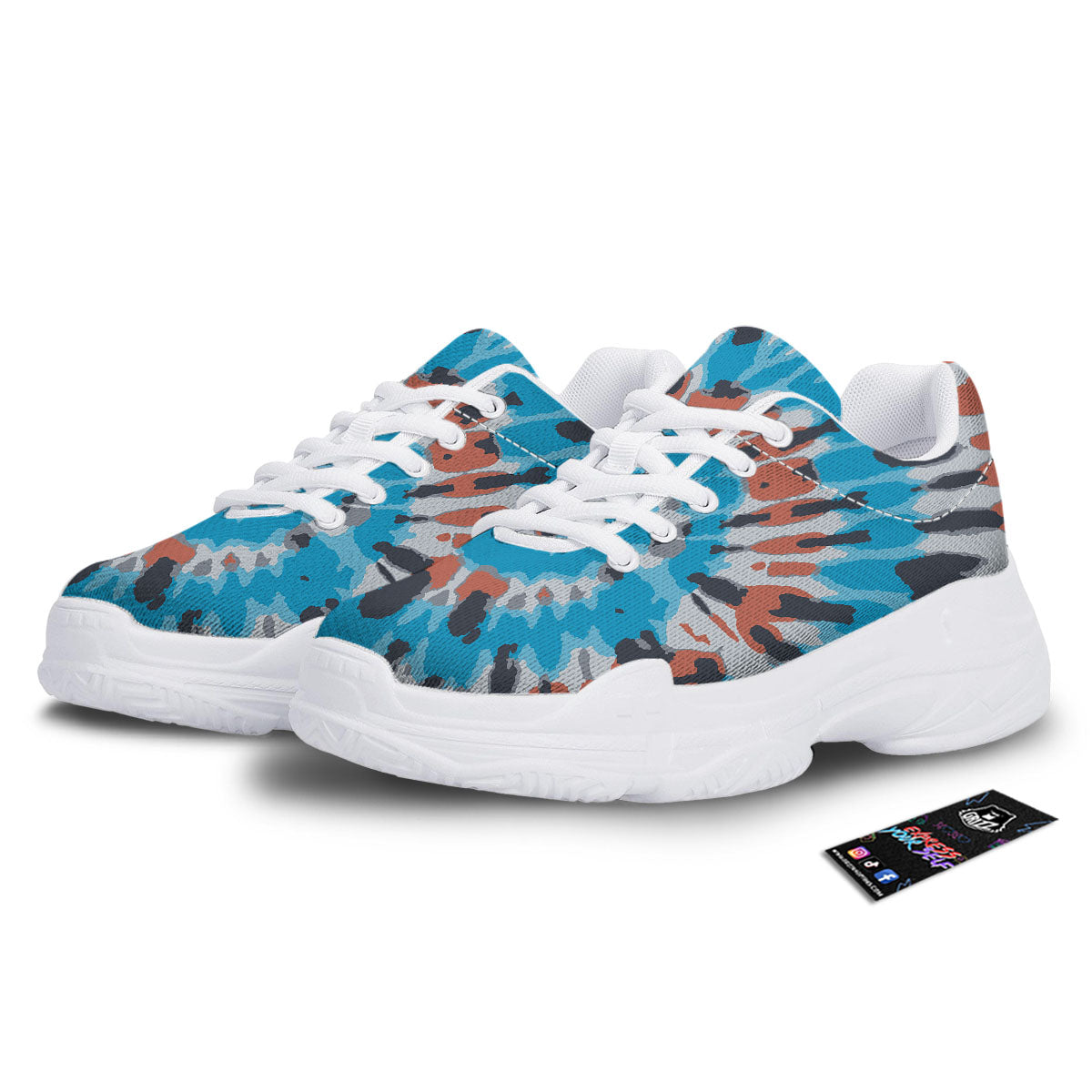 Tie Dye Blue And Orange Print White Chunky Shoes-grizzshop