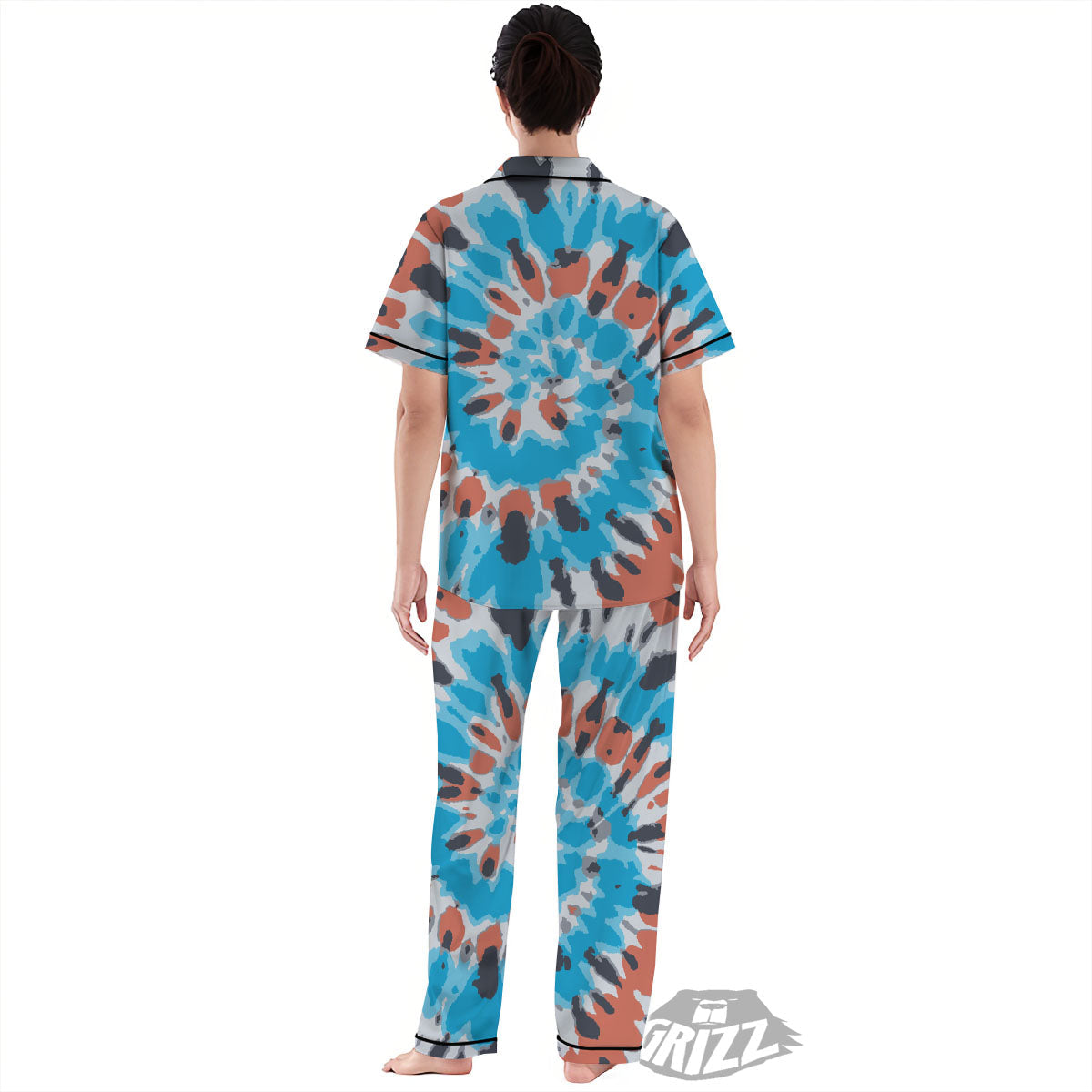Tie Dye Blue And Orange Print Women's Pajamas Set-grizzshop