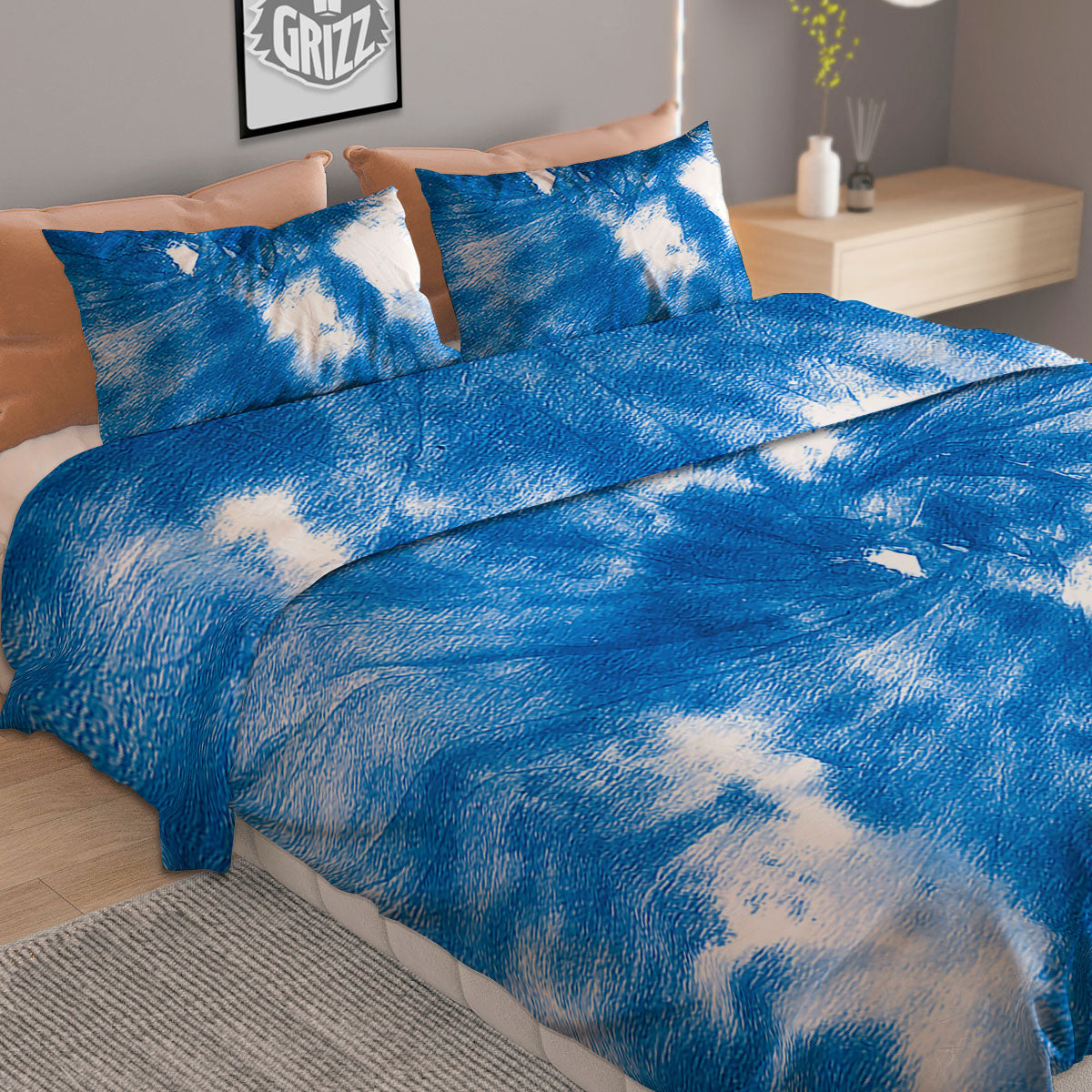 Tie Dye Blue And White Print Duvet Cover Bedding Set