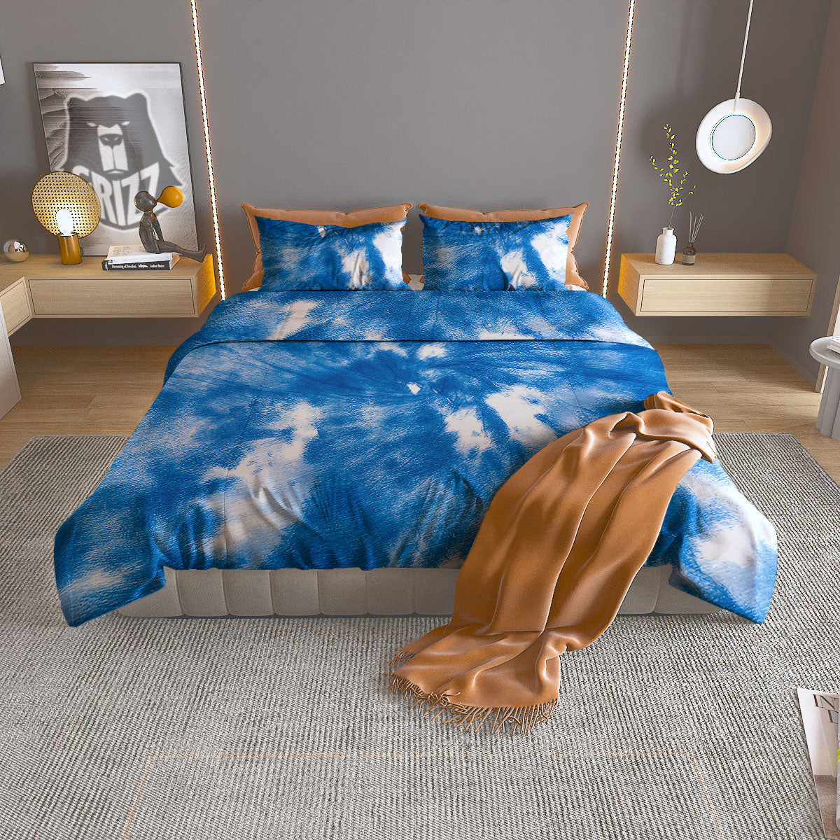 Tie Dye Blue And White Print Duvet Cover Bedding Set