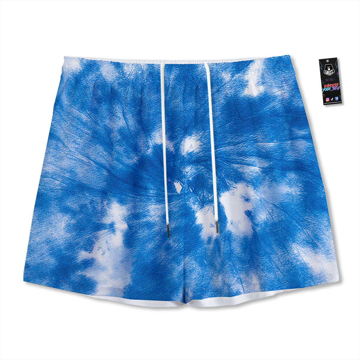 Tie Dye Blue And White Print Mesh Shorts