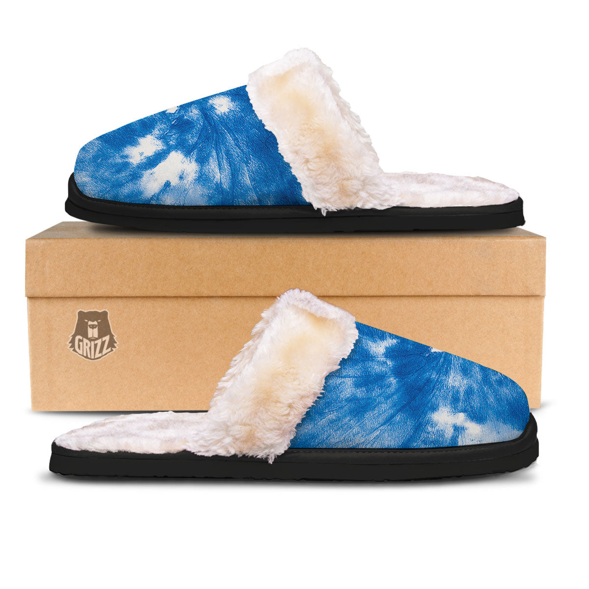 Tie Dye Blue And White Print Slippers-grizzshop