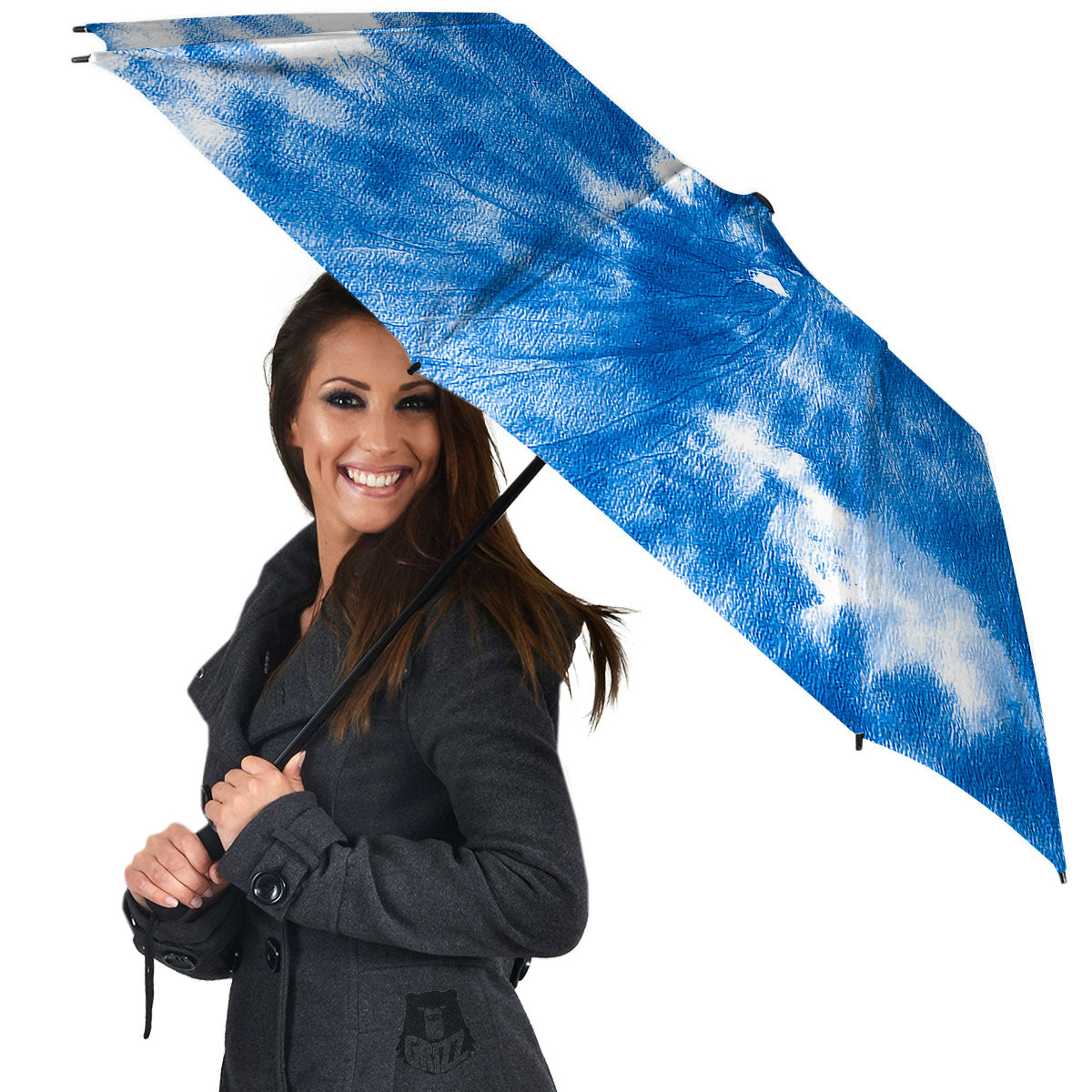 Tie Dye Blue And White Print Umbrella-grizzshop