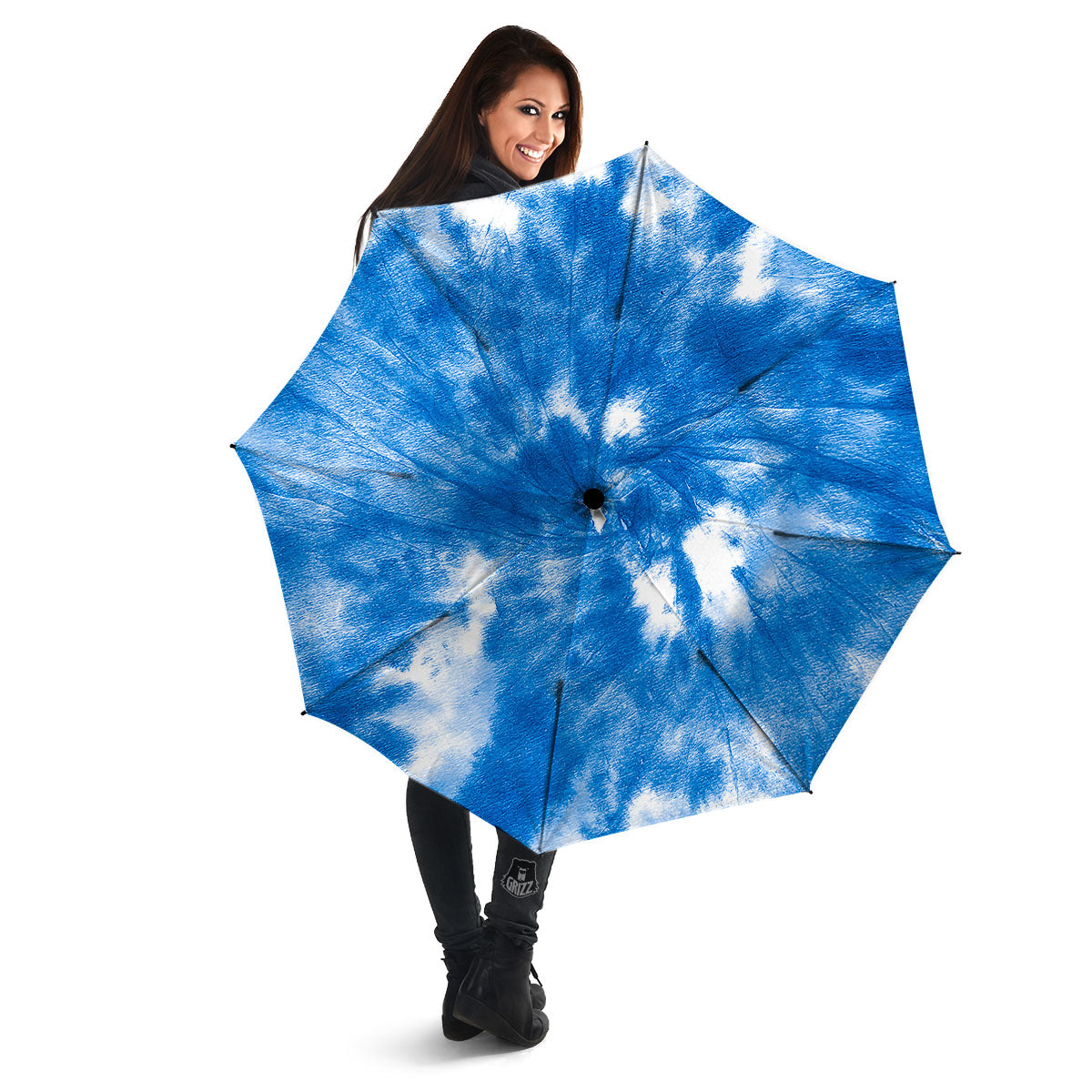 Tie Dye Blue And White Print Umbrella-grizzshop