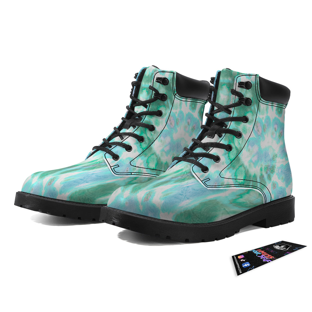 Tie Dye Blue Green And White Print Boots-grizzshop