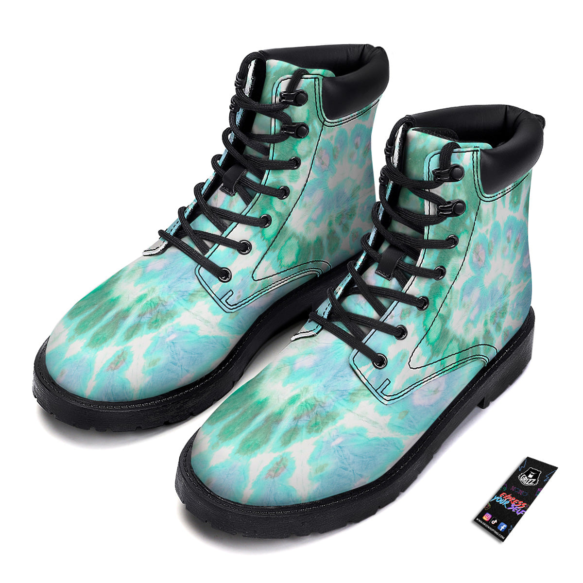 Tie Dye Blue Green And White Print Boots-grizzshop