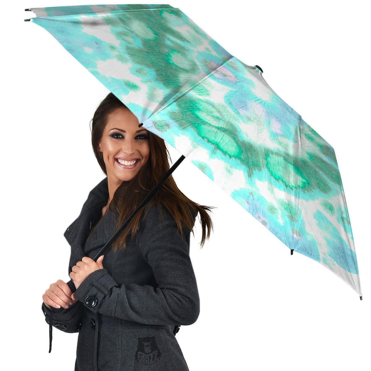 Tie Dye Blue Green And White Print Umbrella-grizzshop