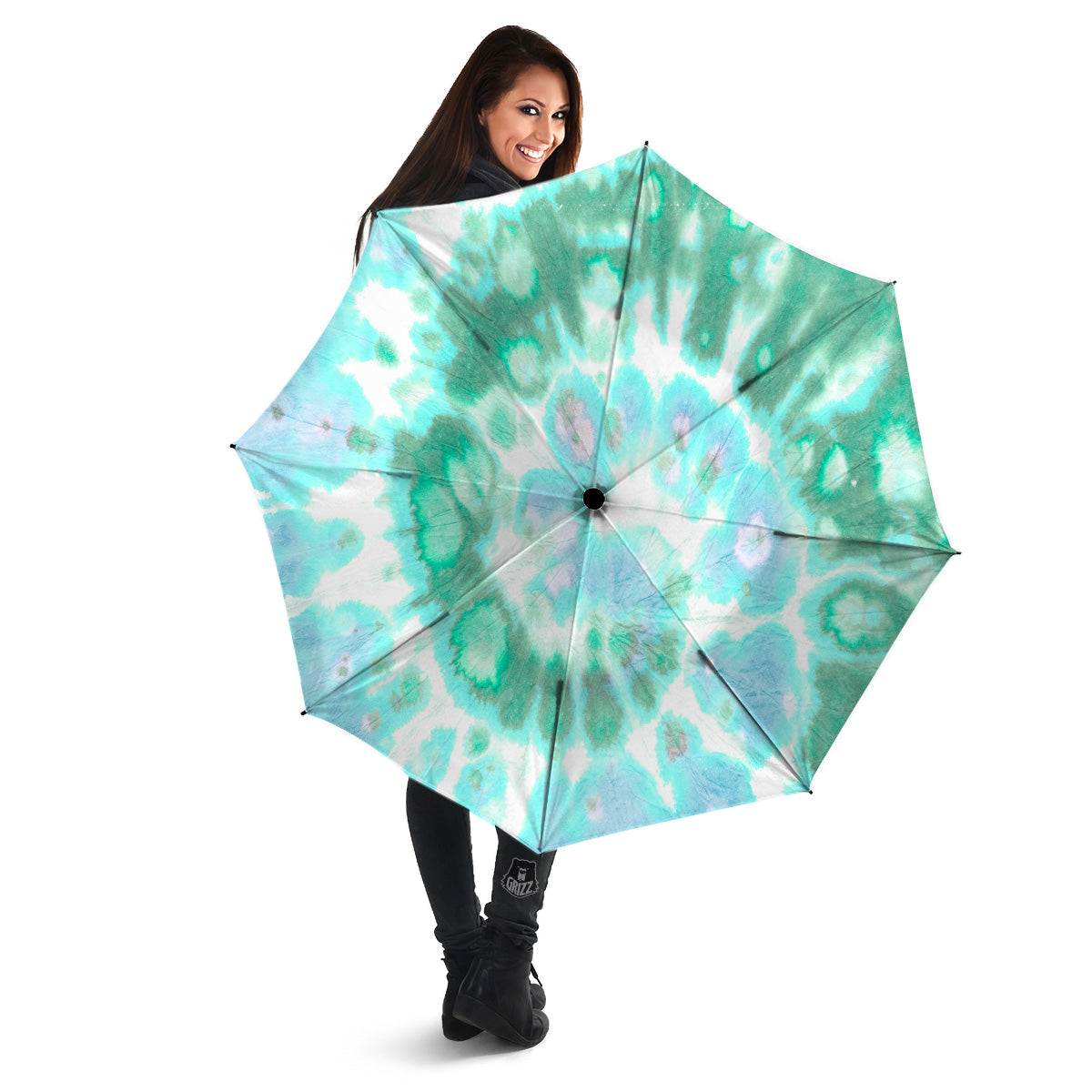 Tie Dye Blue Green And White Print Umbrella-grizzshop