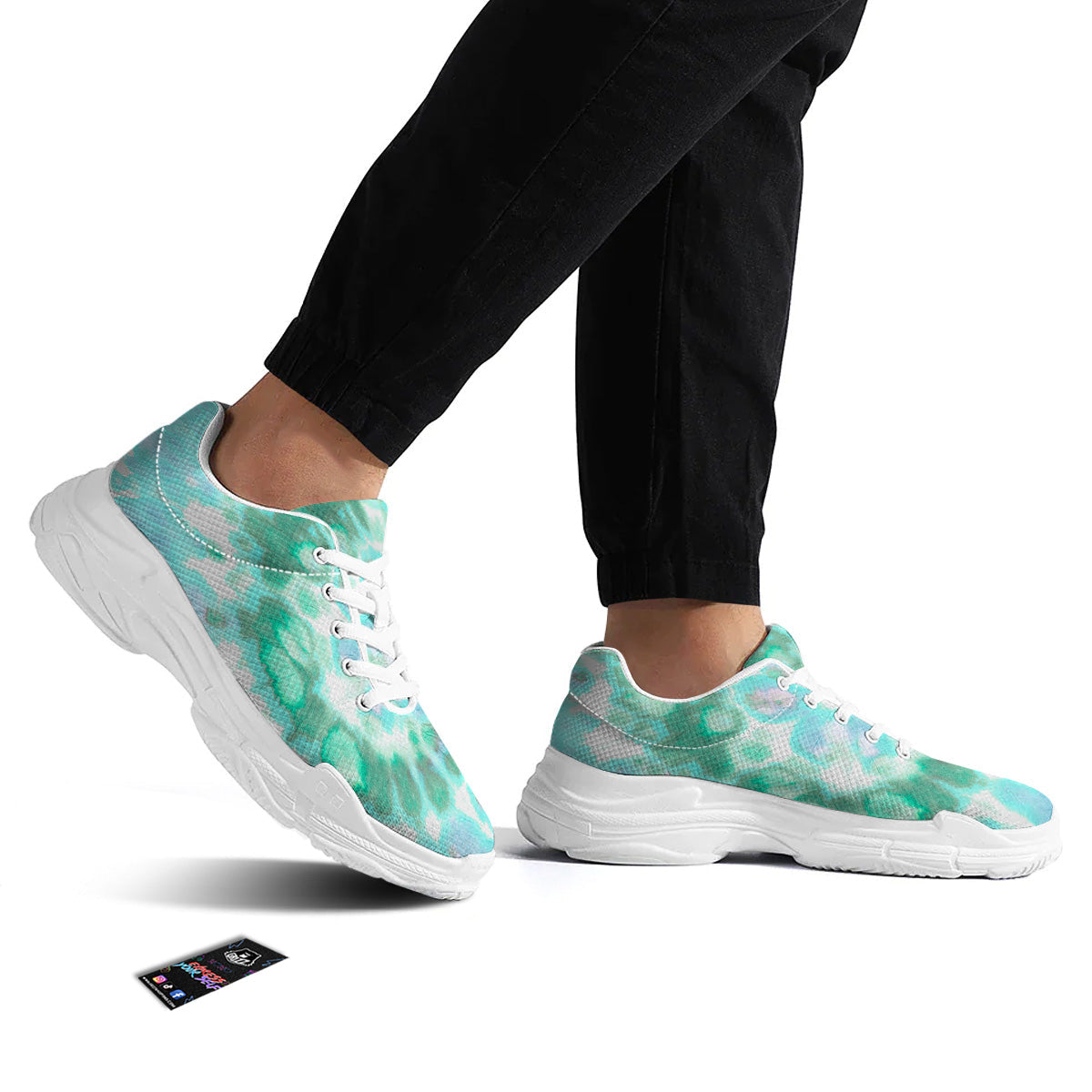 Tie Dye Blue Green And White Print White Chunky Shoes-grizzshop