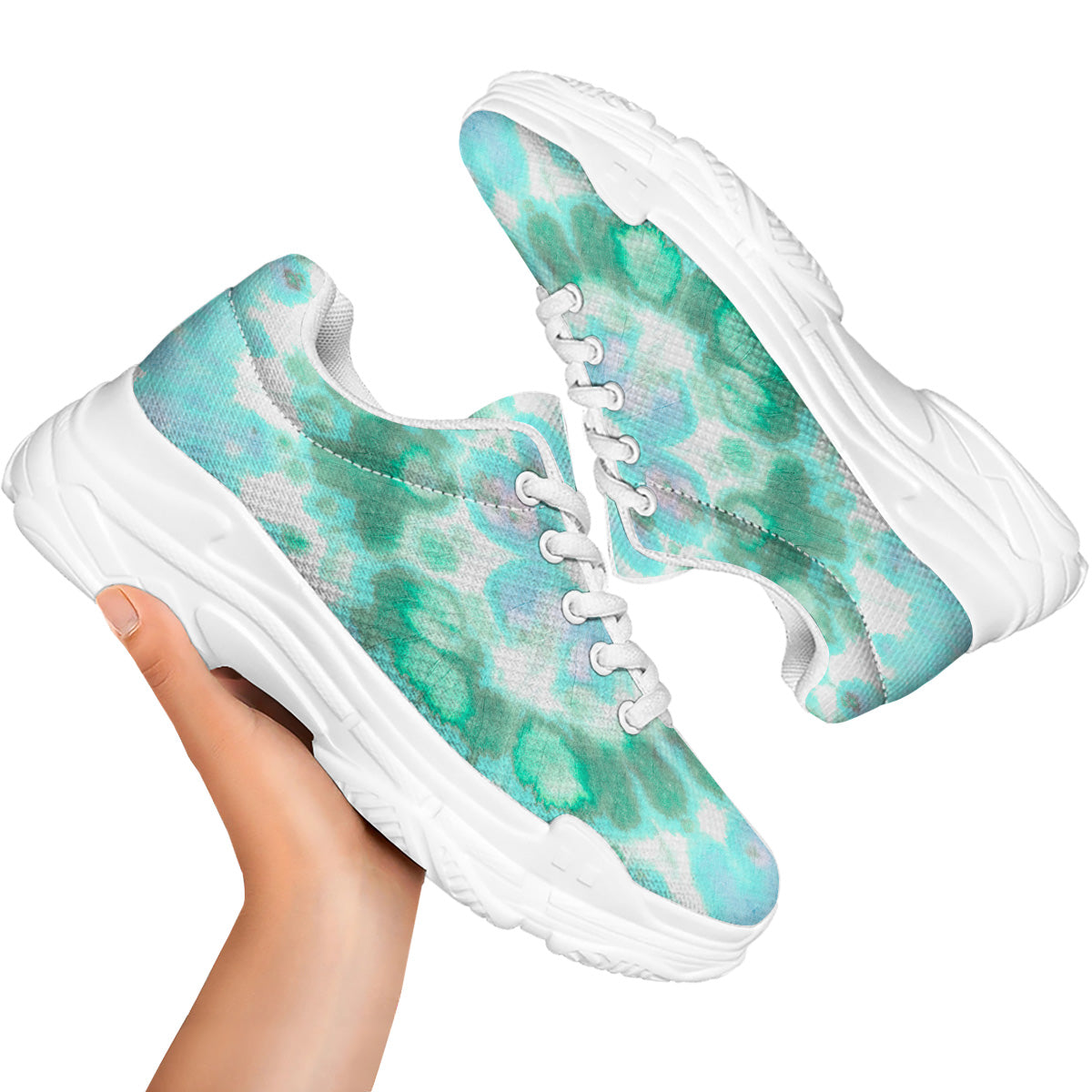 Tie Dye Blue Green And White Print White Chunky Shoes-grizzshop