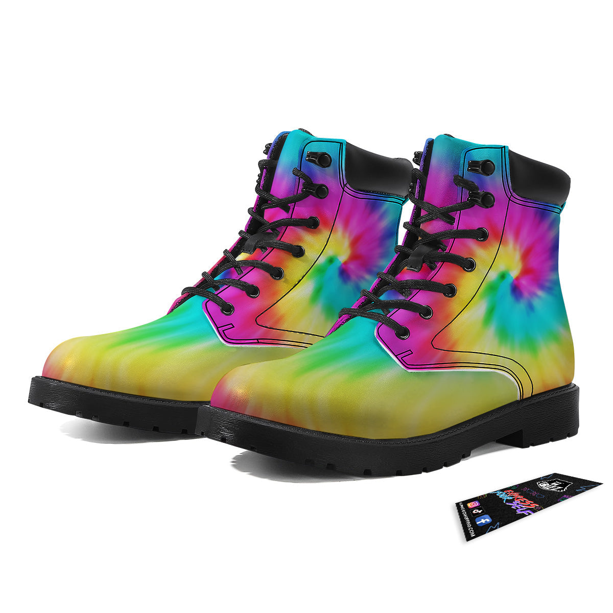 Tie Dye Blue Pink And Yellow Print Boots-grizzshop