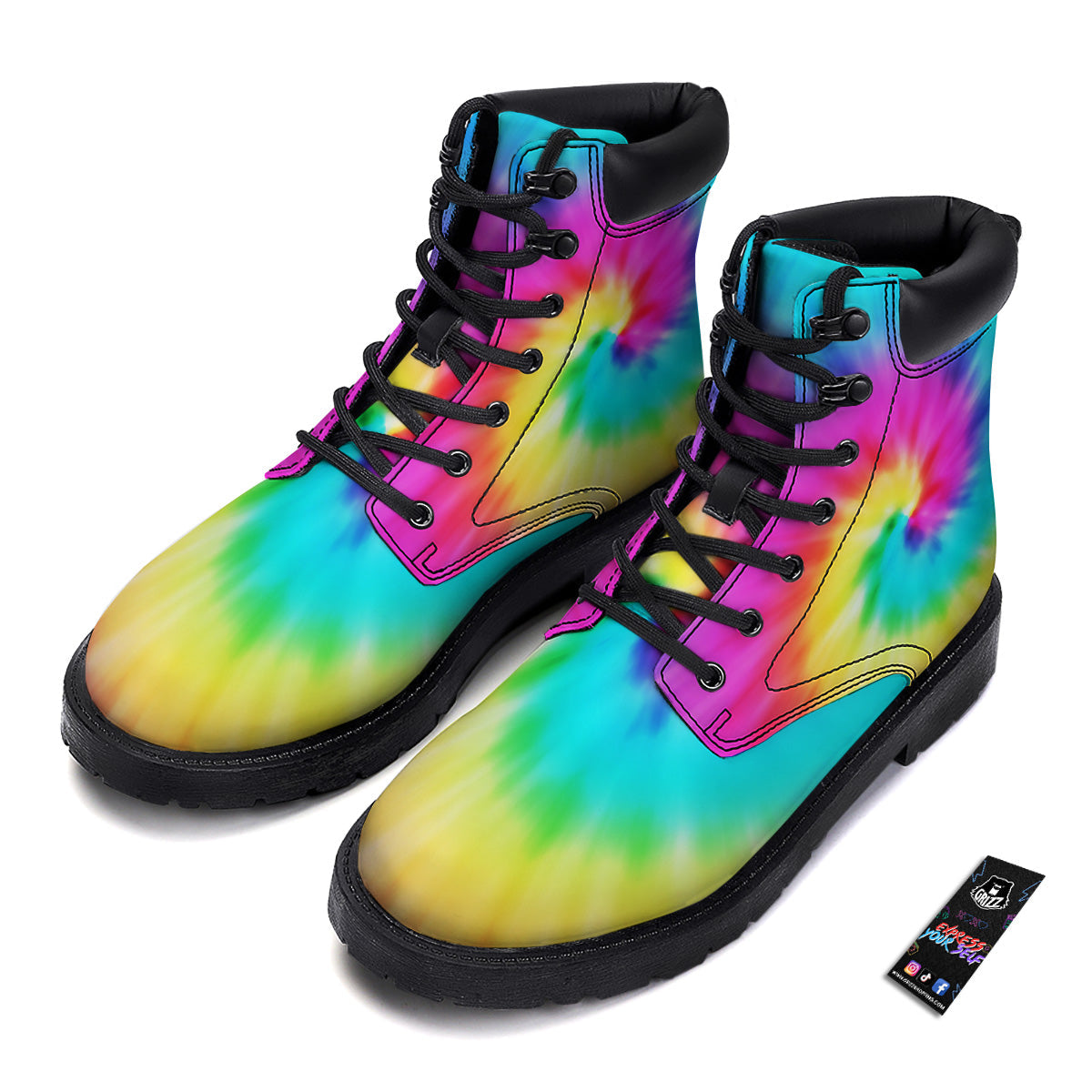 Tie Dye Blue Pink And Yellow Print Boots-grizzshop