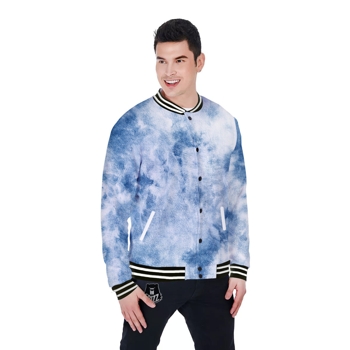 Tie Dye Blue Print Baseball Jacket-grizzshop