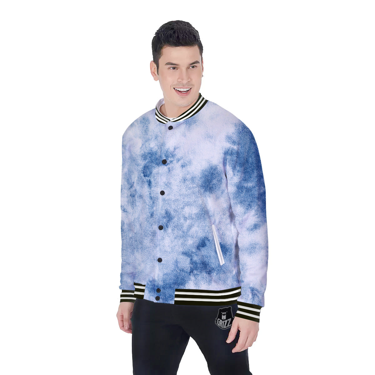 Tie Dye Blue Print Baseball Jacket-grizzshop