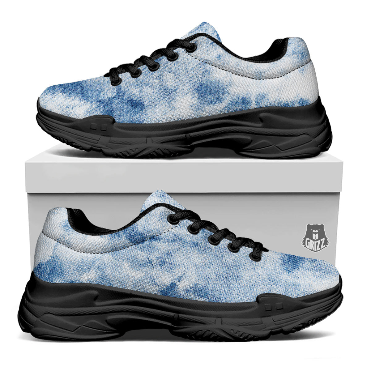 Tie Dye Blue Print Black Chunky Shoes-grizzshop