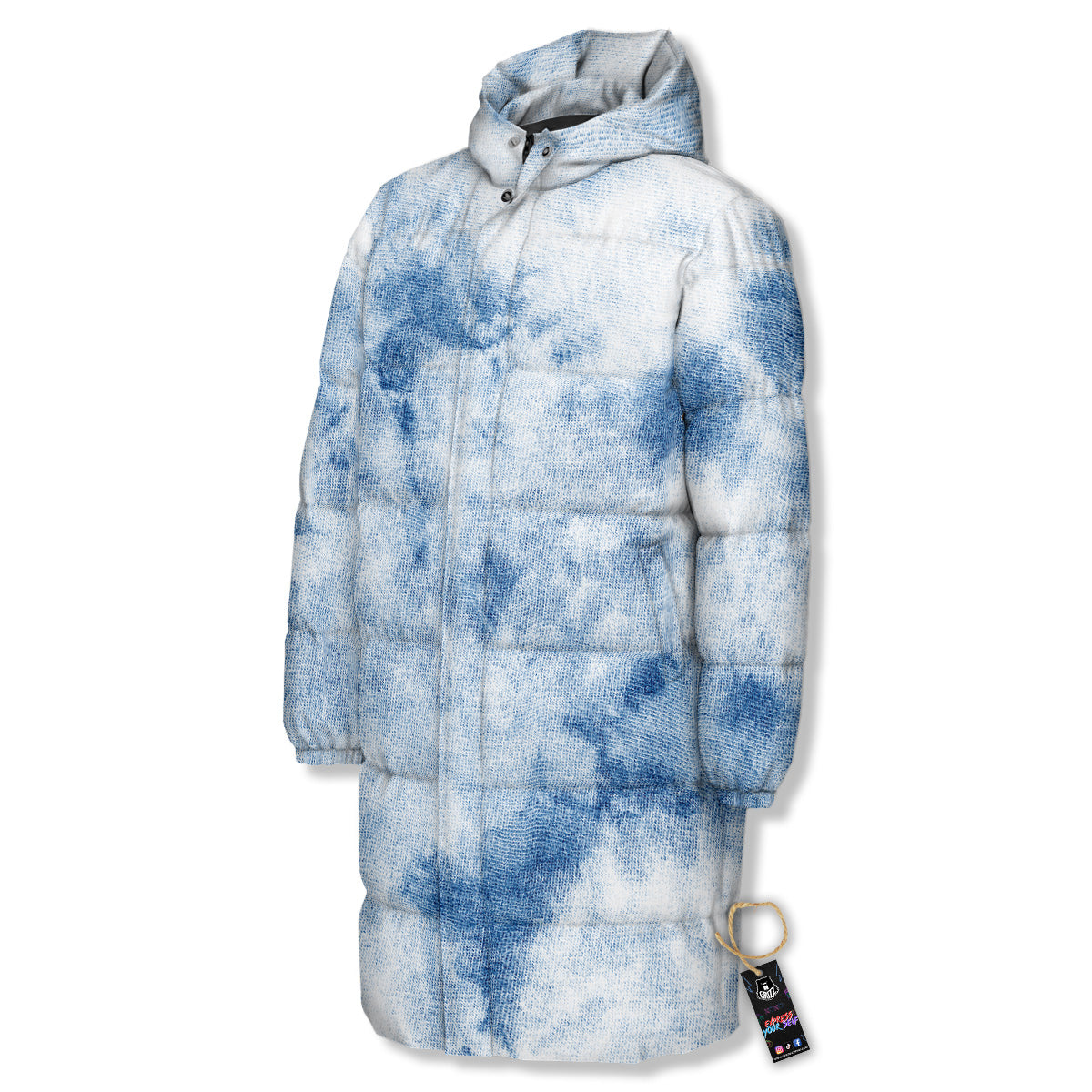 Tie Dye Blue Print Long Down Jacket-grizzshop