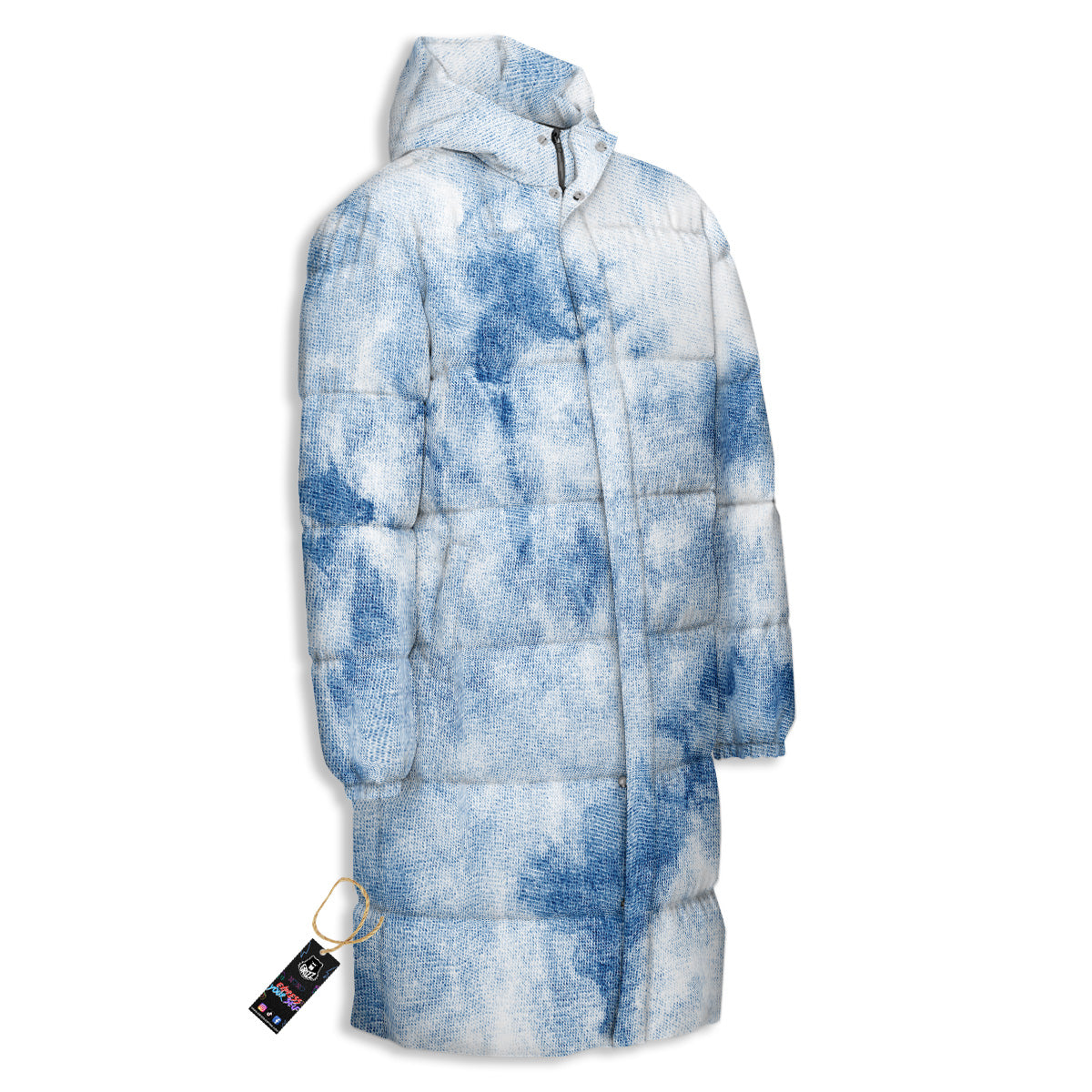 Tie Dye Blue Print Long Down Jacket-grizzshop