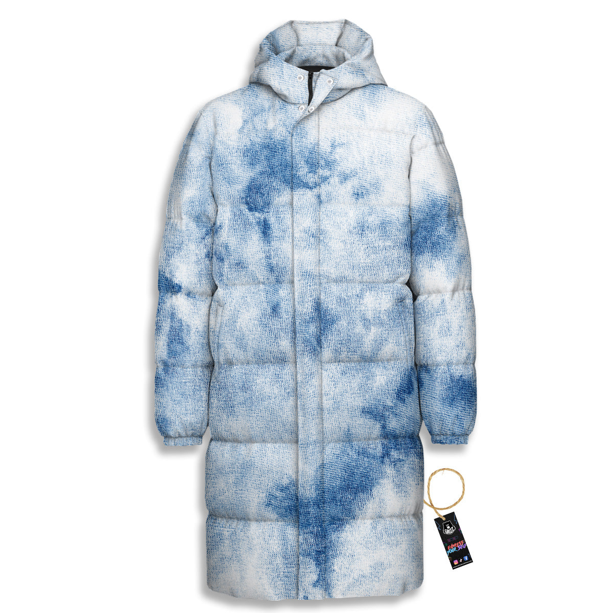 Tie Dye Blue Print Long Down Jacket-grizzshop
