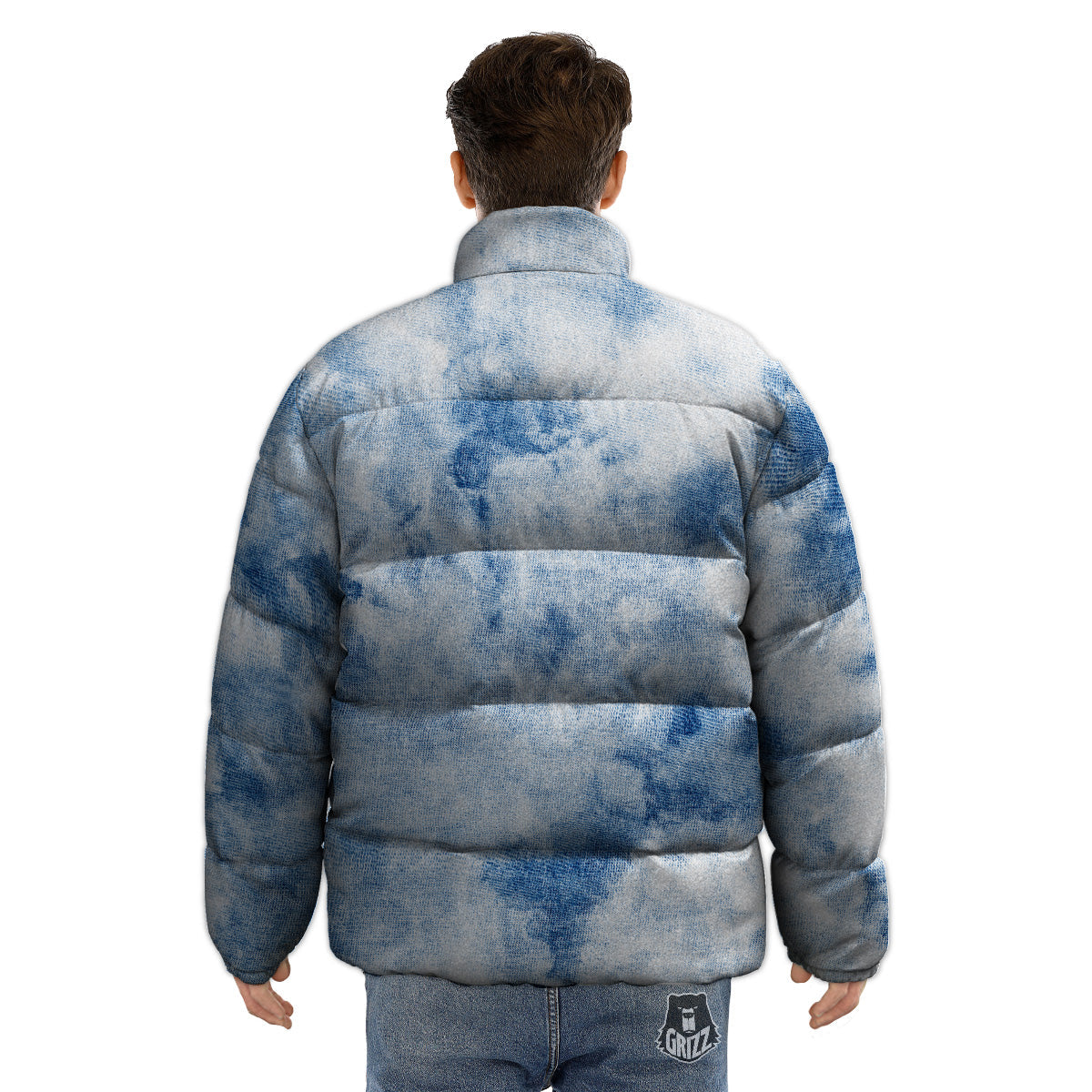 Tie Dye Blue Print Puffer Jacket-grizzshop