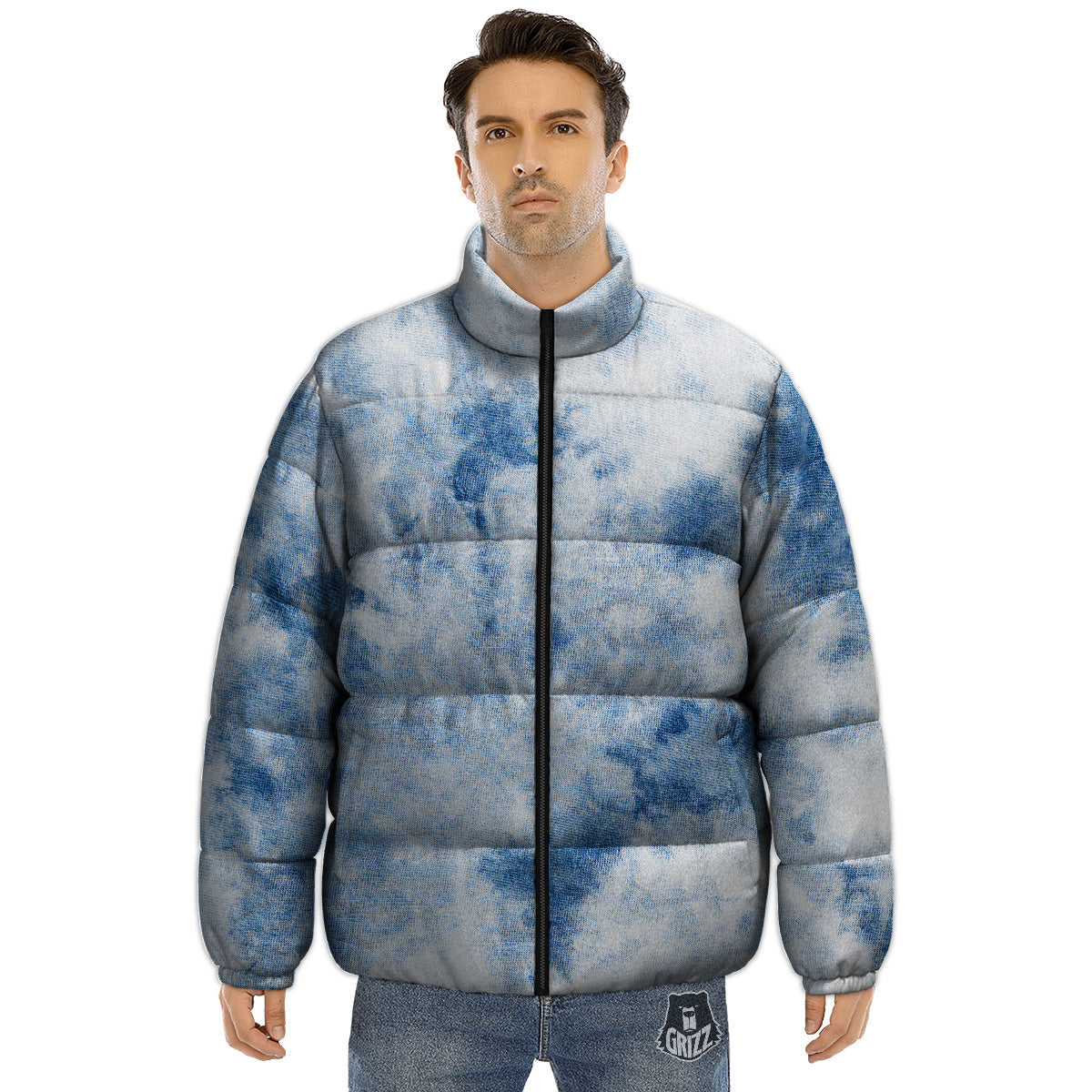 Tie Dye Blue Print Puffer Jacket-grizzshop