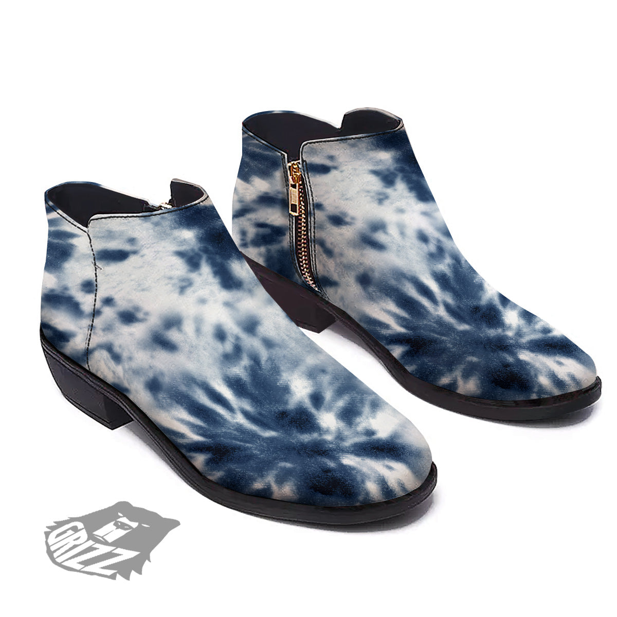 Tie Dye Blue Shibori Print Ankle Boots-grizzshop