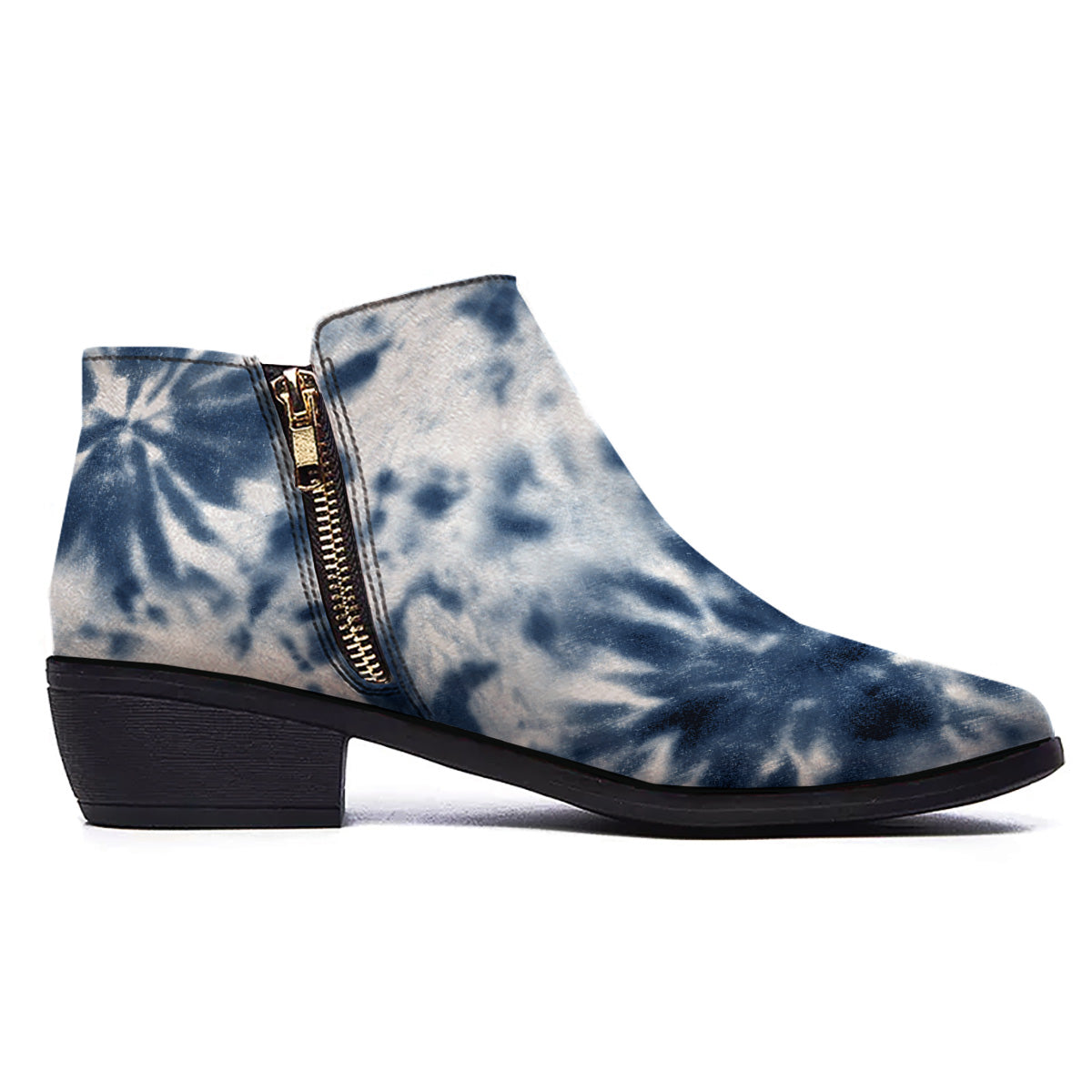 Tie Dye Blue Shibori Print Ankle Boots-grizzshop