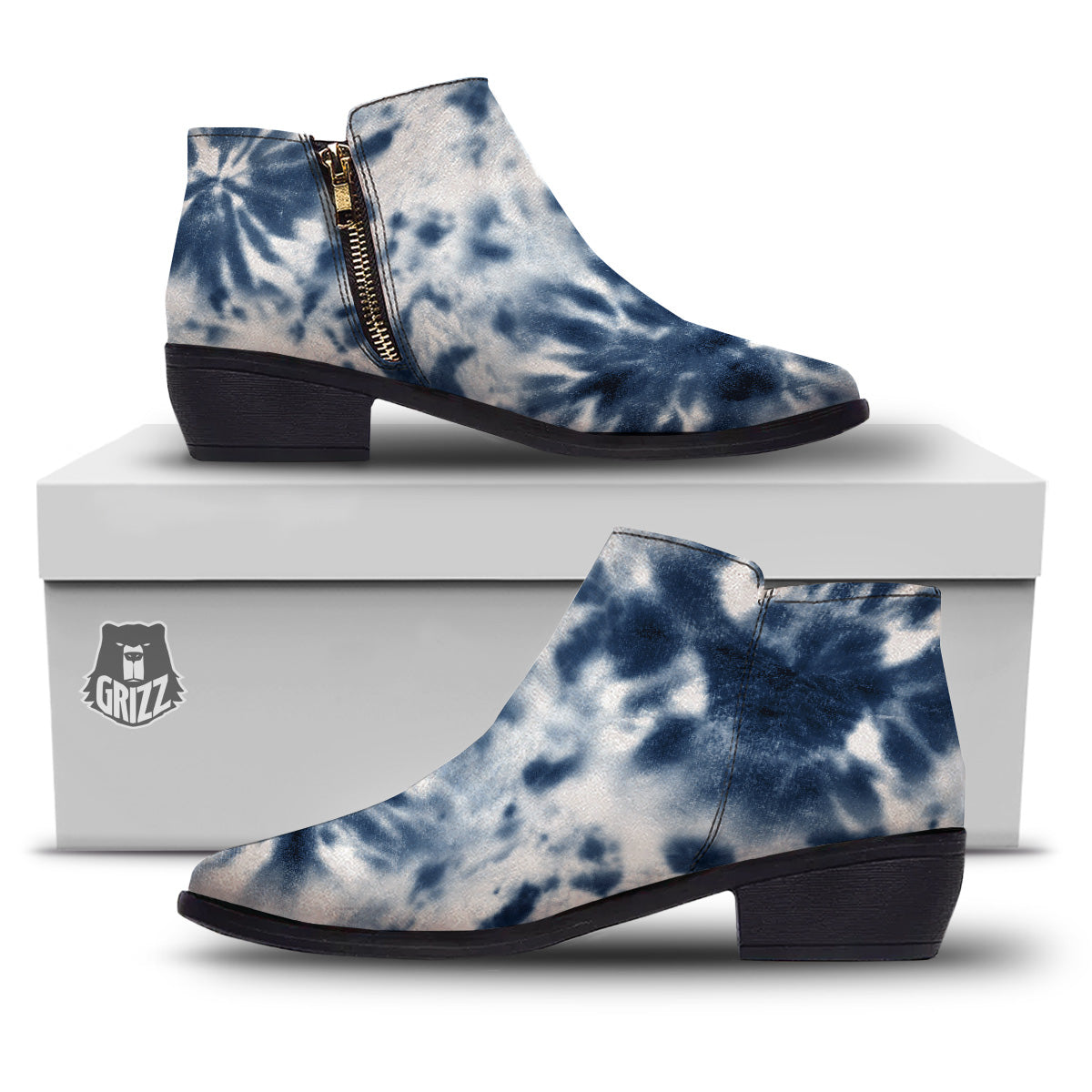 Tie Dye Blue Shibori Print Ankle Boots-grizzshop