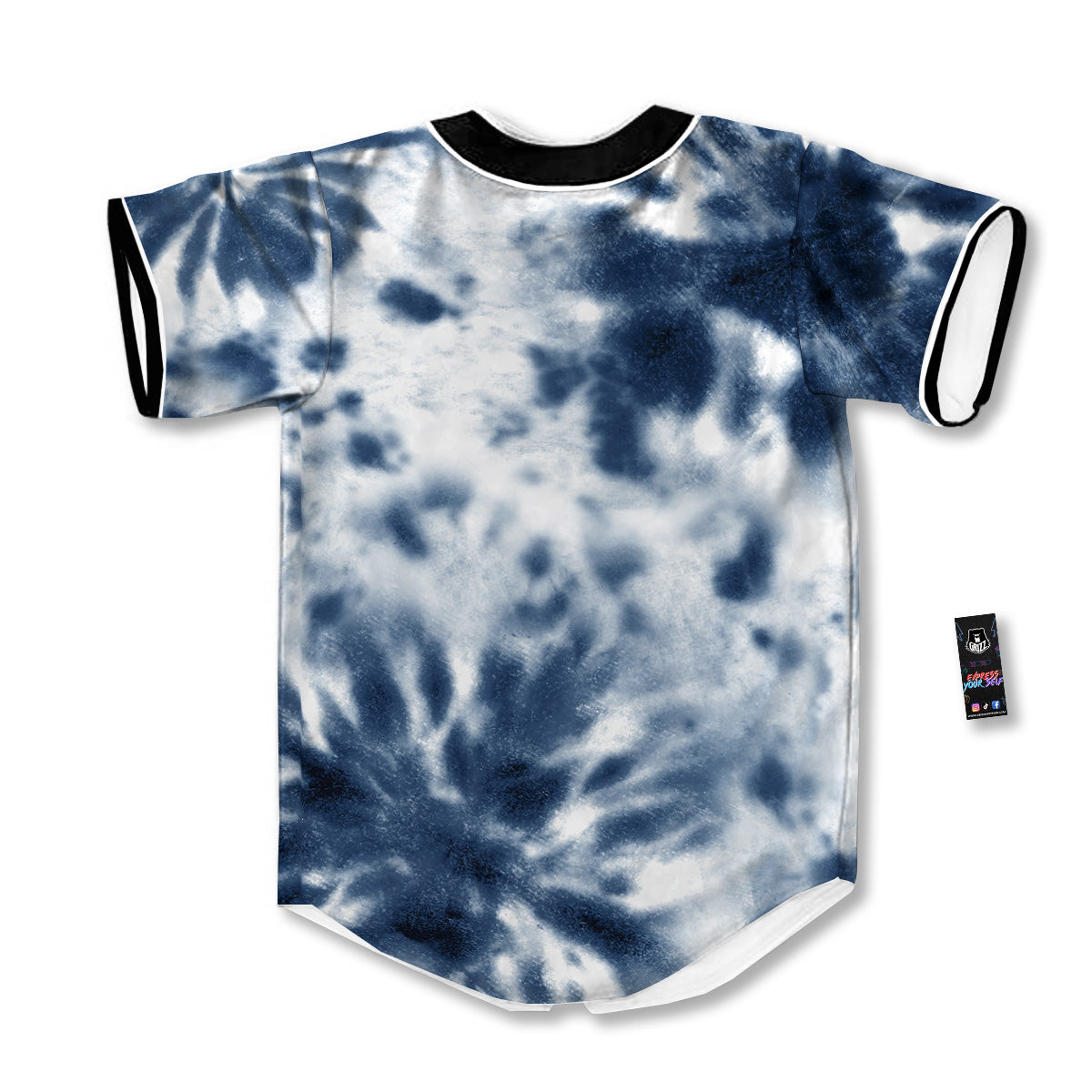 Tie Dye Blue Shibori Print Baseball Jersey-grizzshop