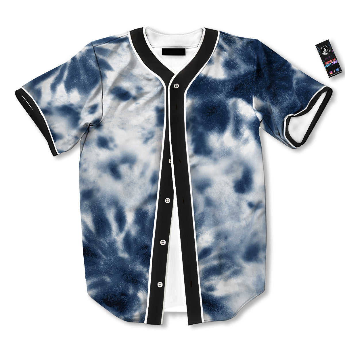 Tie Dye Blue Shibori Print Baseball Jersey-grizzshop