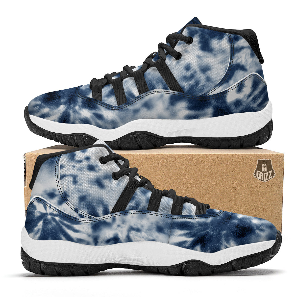 Tie Dye Blue Shibori Print Black Bball Shoes-grizzshop