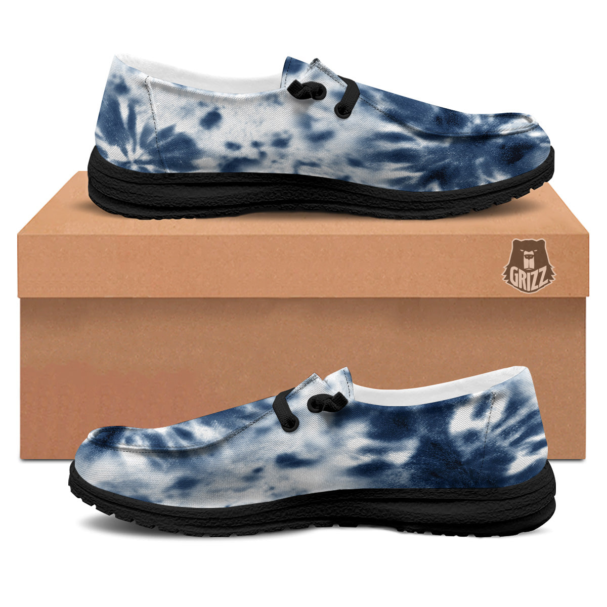 Tie Dye Blue Shibori Print Black Loafers-grizzshop