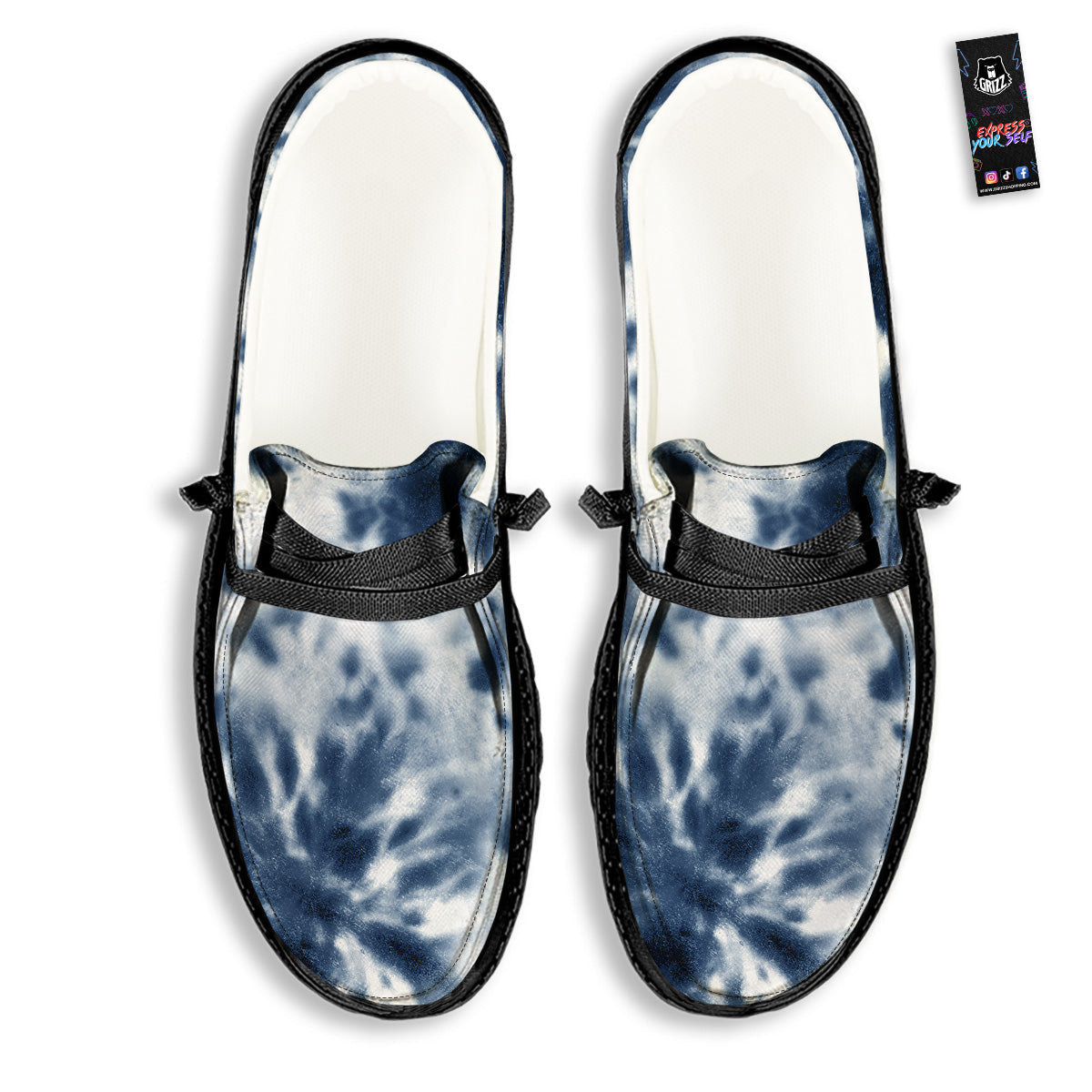 Tie Dye Blue Shibori Print Black Loafers-grizzshop