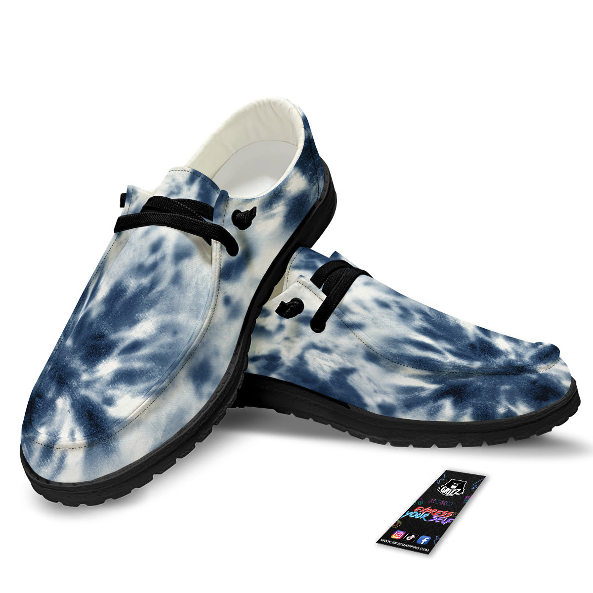 Tie Dye Blue Shibori Print Black Loafers-grizzshop