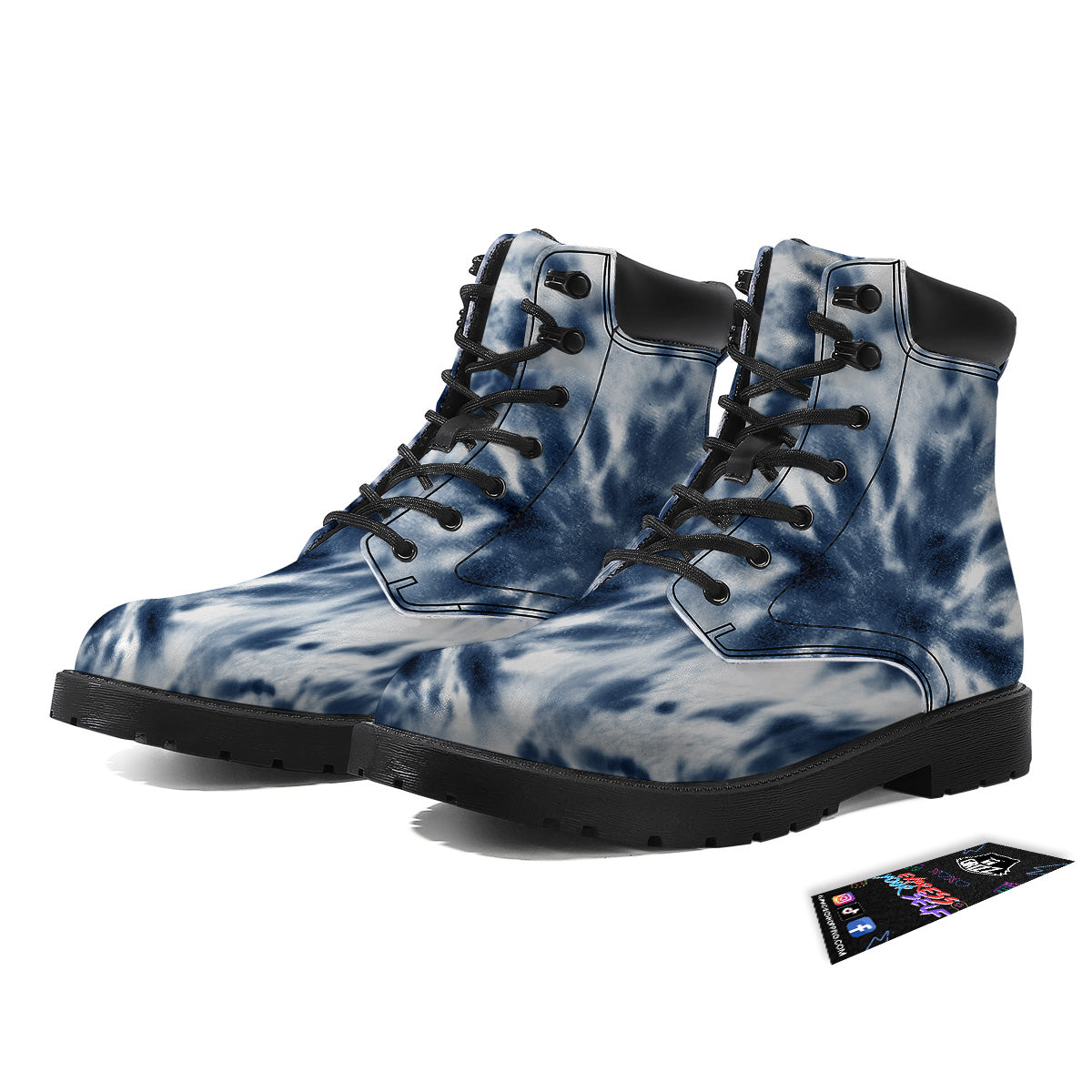 Tie Dye Blue Shibori Print Boots-grizzshop