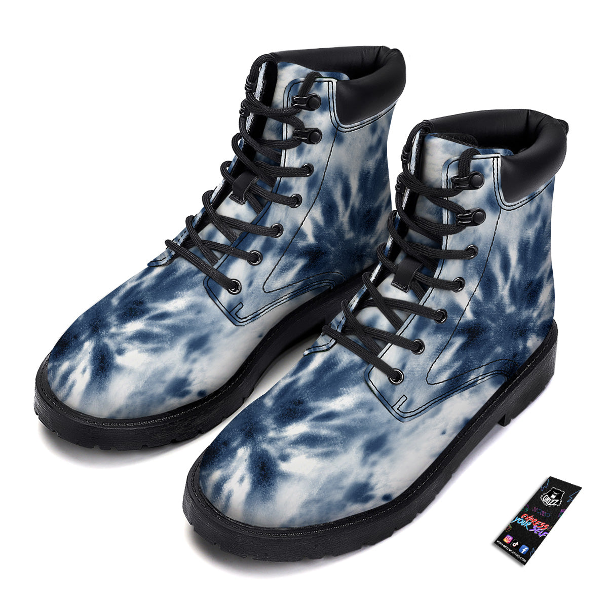 Tie Dye Blue Shibori Print Boots-grizzshop