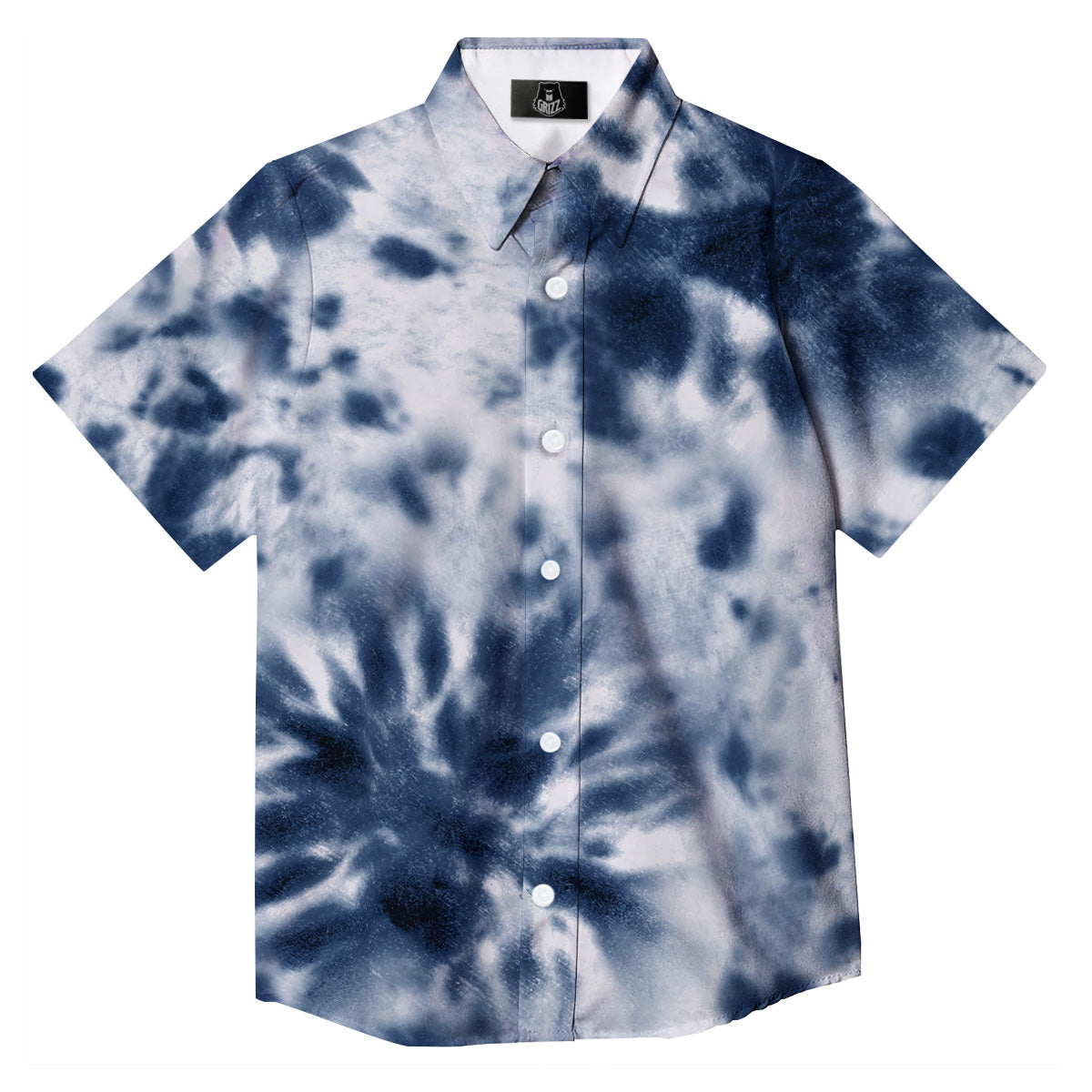 Tie Dye Blue Shibori Print Button Up Shirt-grizzshop