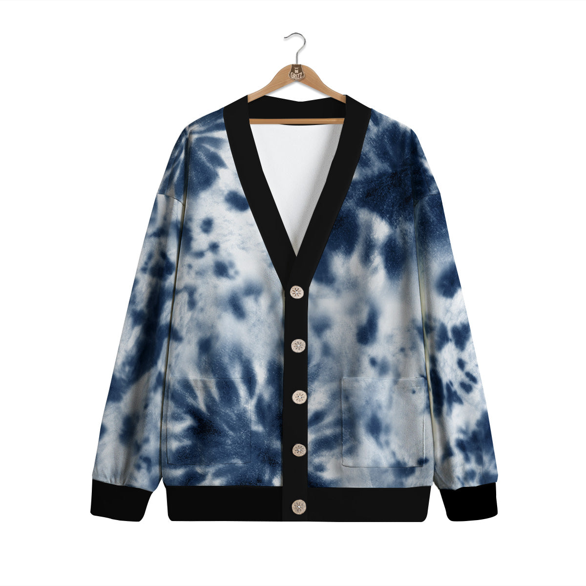 Tie Dye Blue Shibori Print Cardigan-grizzshop