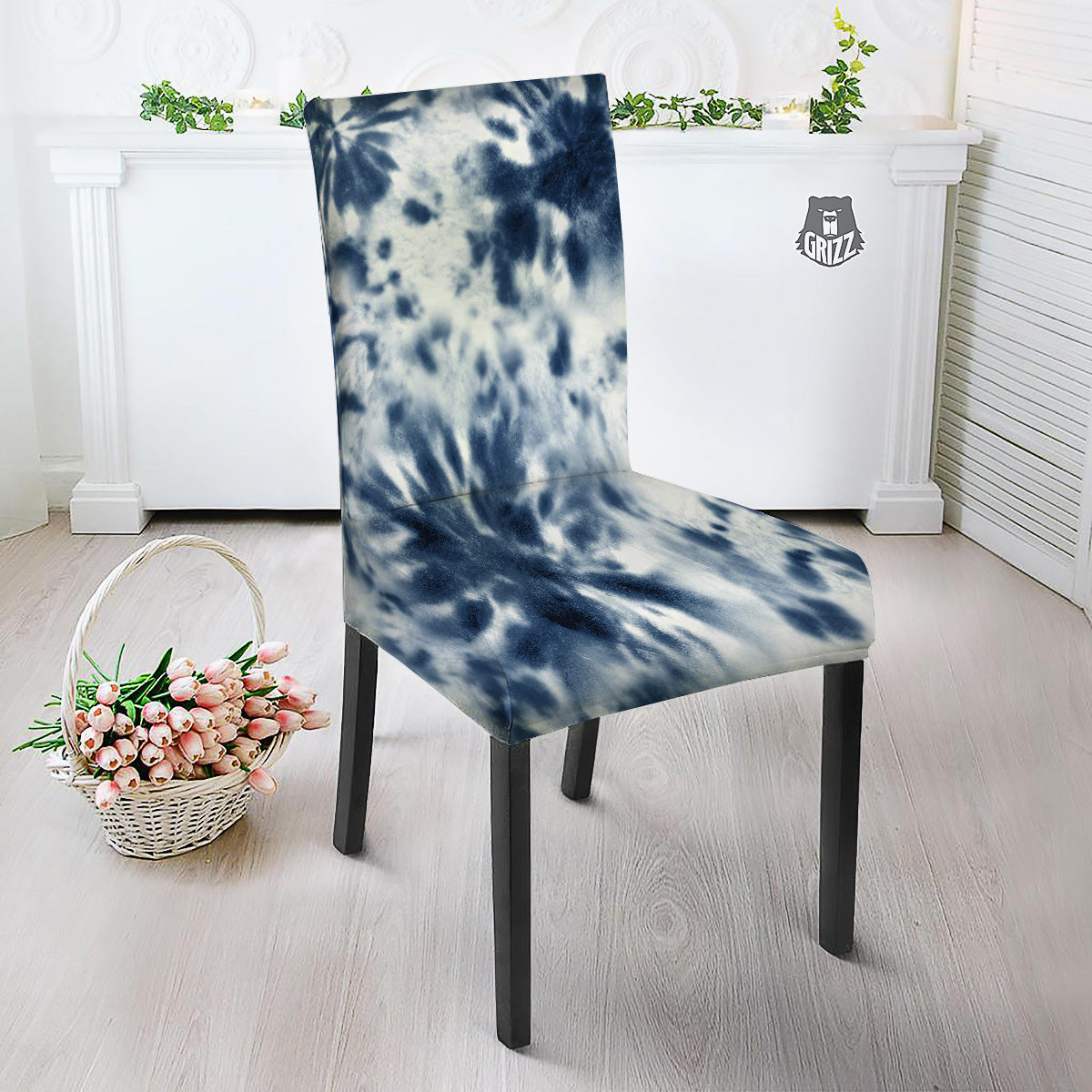 Tie Dye Blue Shibori Print Dining Chair Slipcover-grizzshop