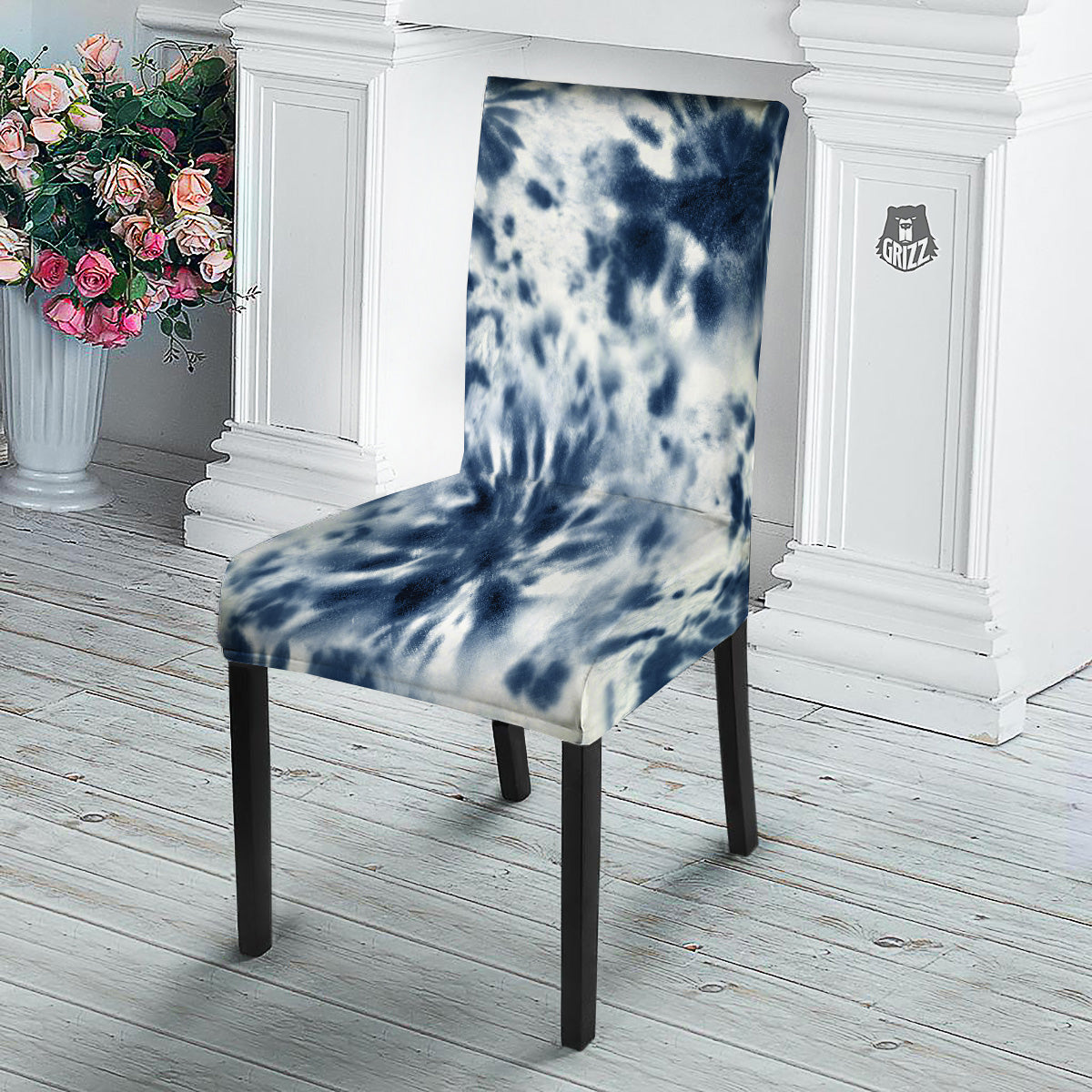 Tie Dye Blue Shibori Print Dining Chair Slipcover-grizzshop
