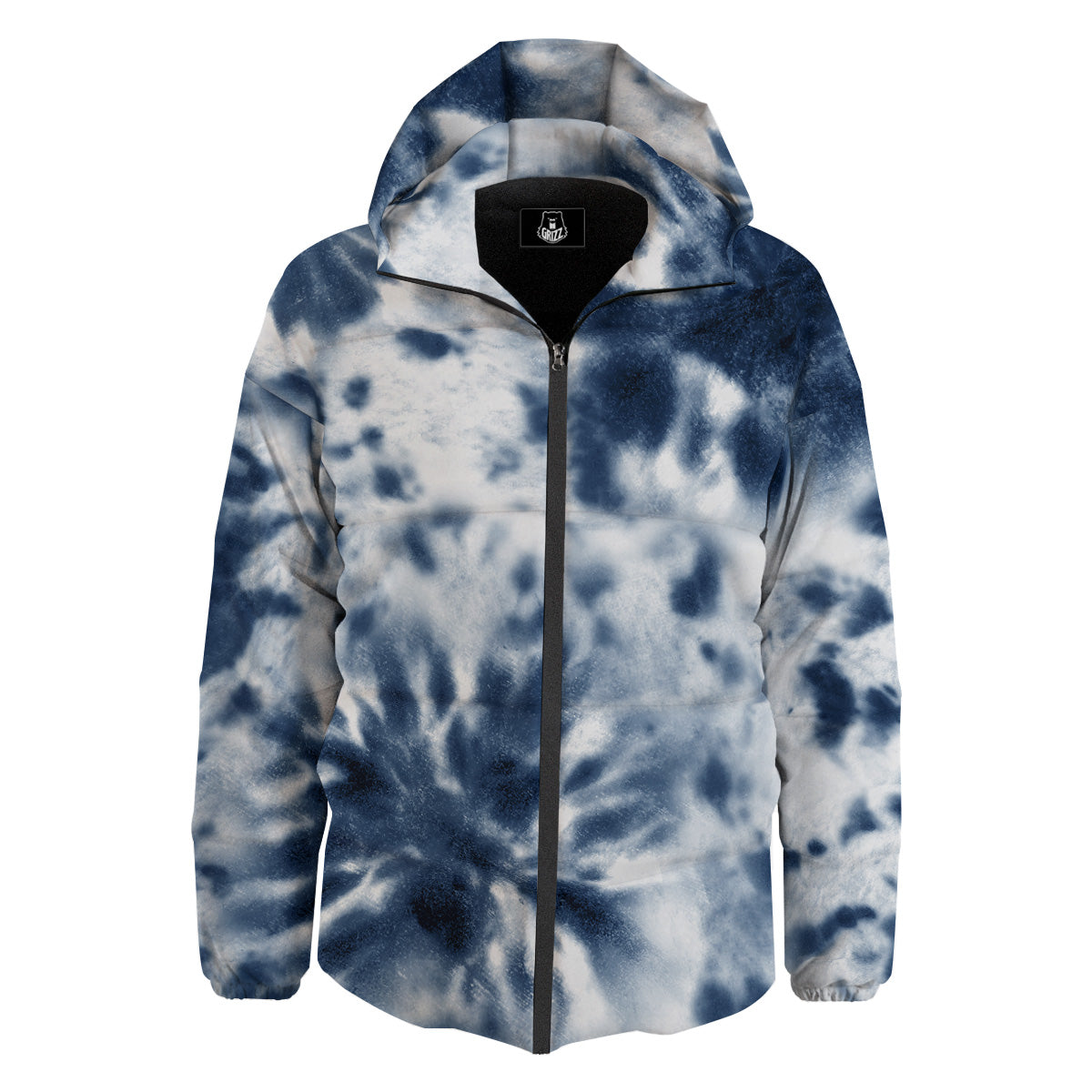 Tie Dye Blue Shibori Print Down Jacket-grizzshop