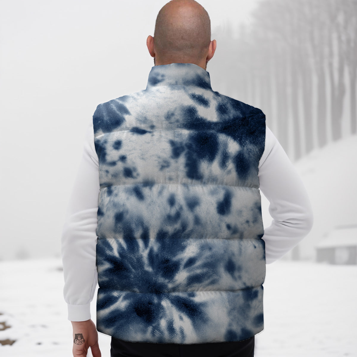 Tie Dye Blue Shibori Print Down Vest