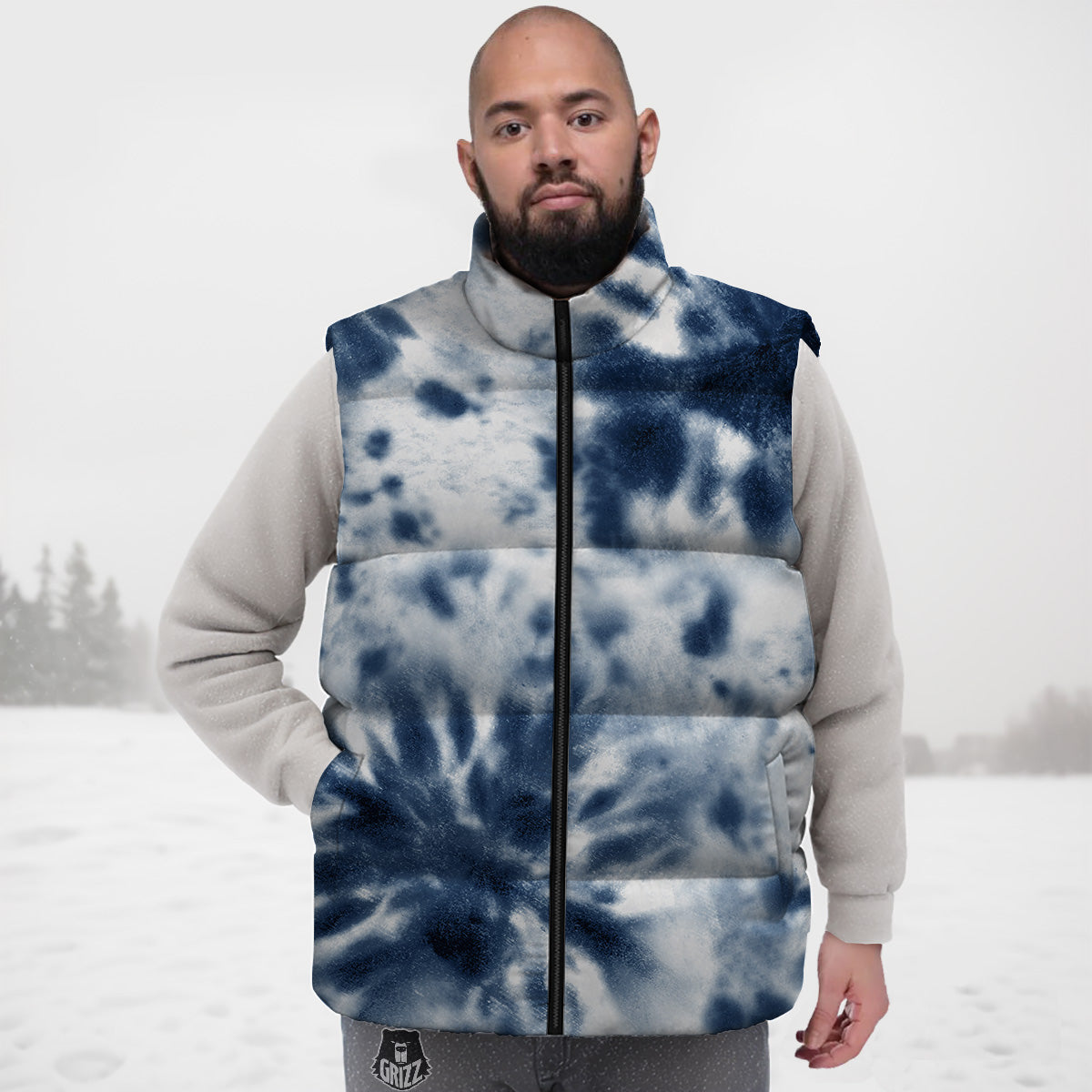 Tie Dye Blue Shibori Print Down Vest